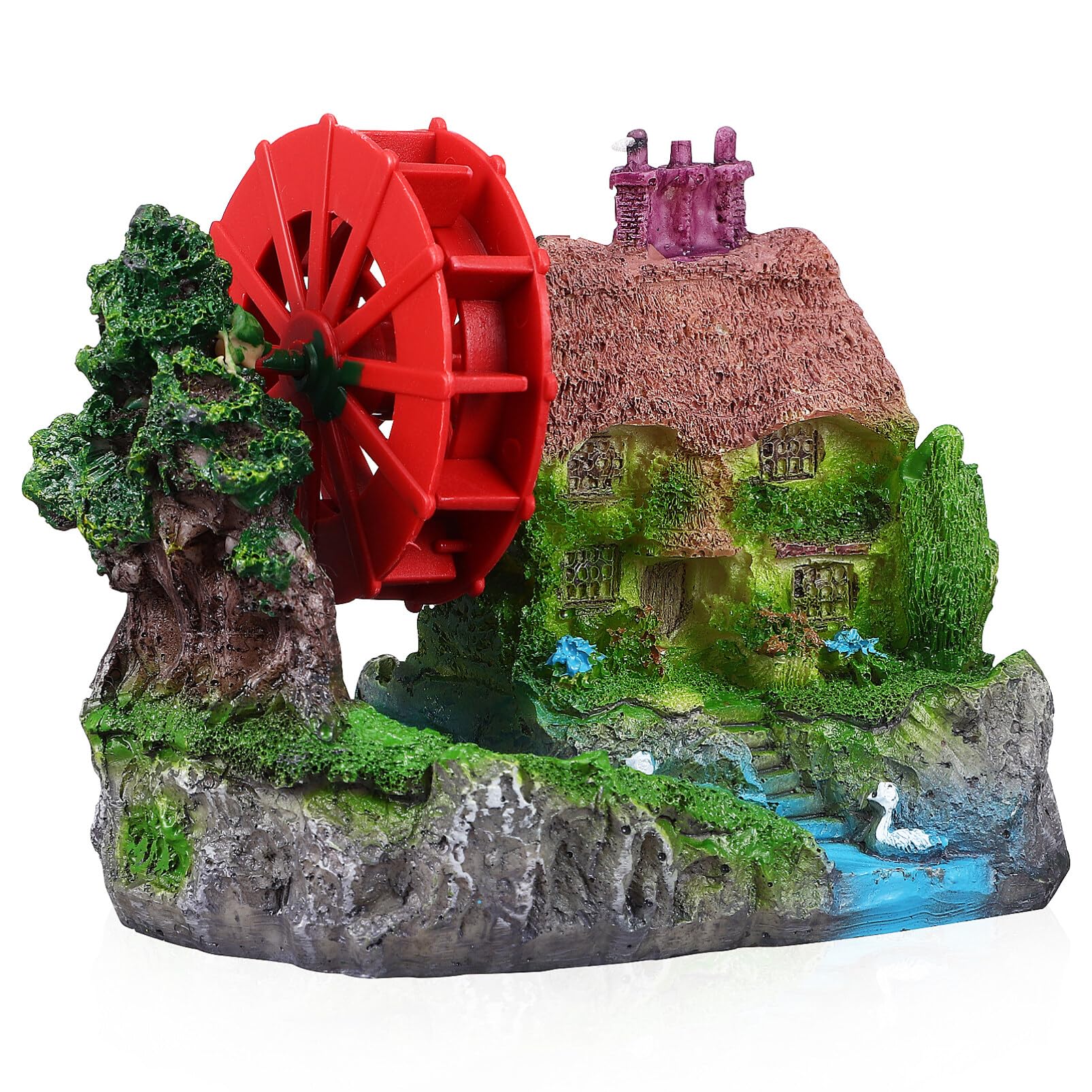 FRCOLOR Decor House Simulation Miniature Aquarium Water Wheel Landscape Prop Fish Tank Ornament Resin Micro Scene Wind Mill Pneu
