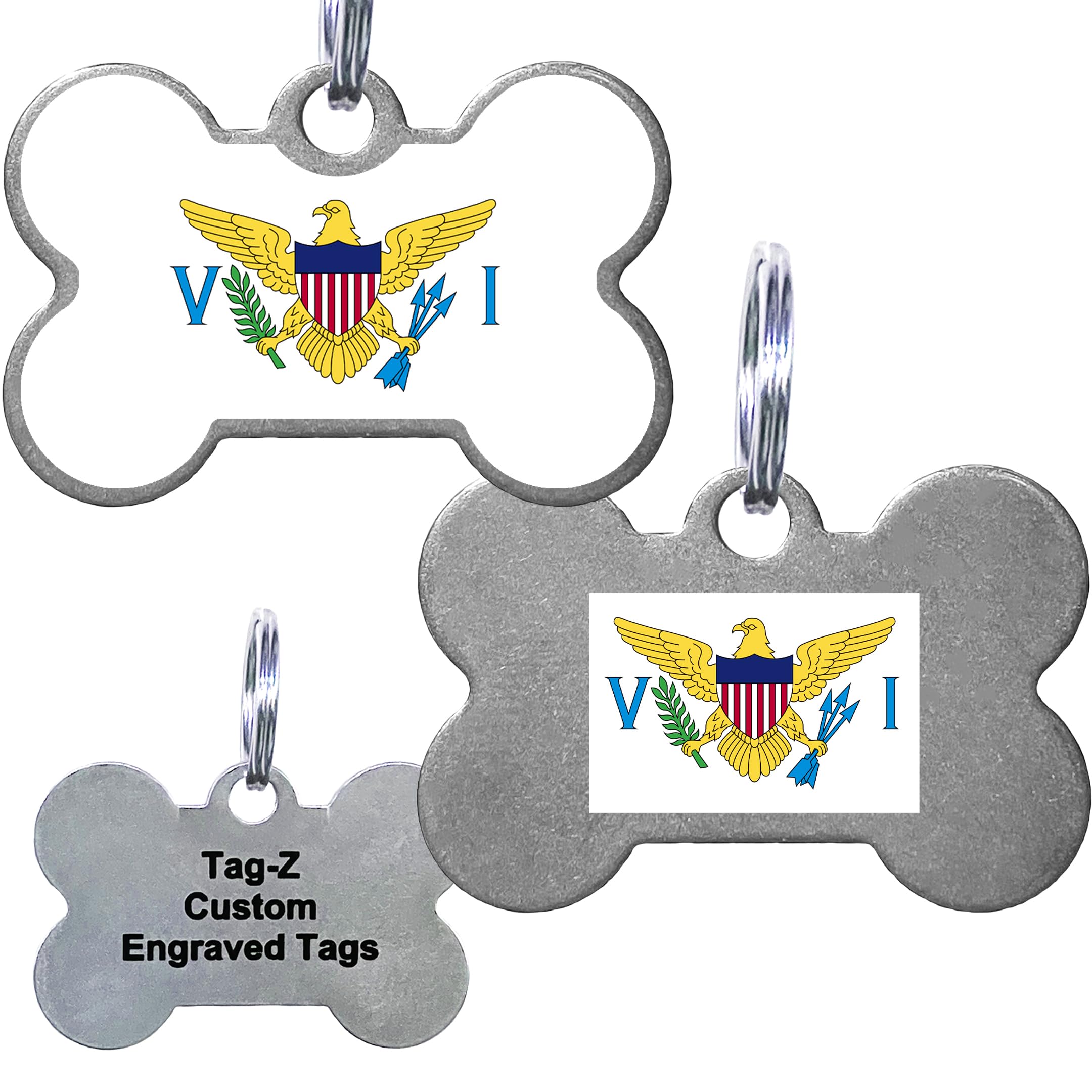Us Virgin Islands Flag Pet Id Tags, Custom Printed And Laser Engraved Bone