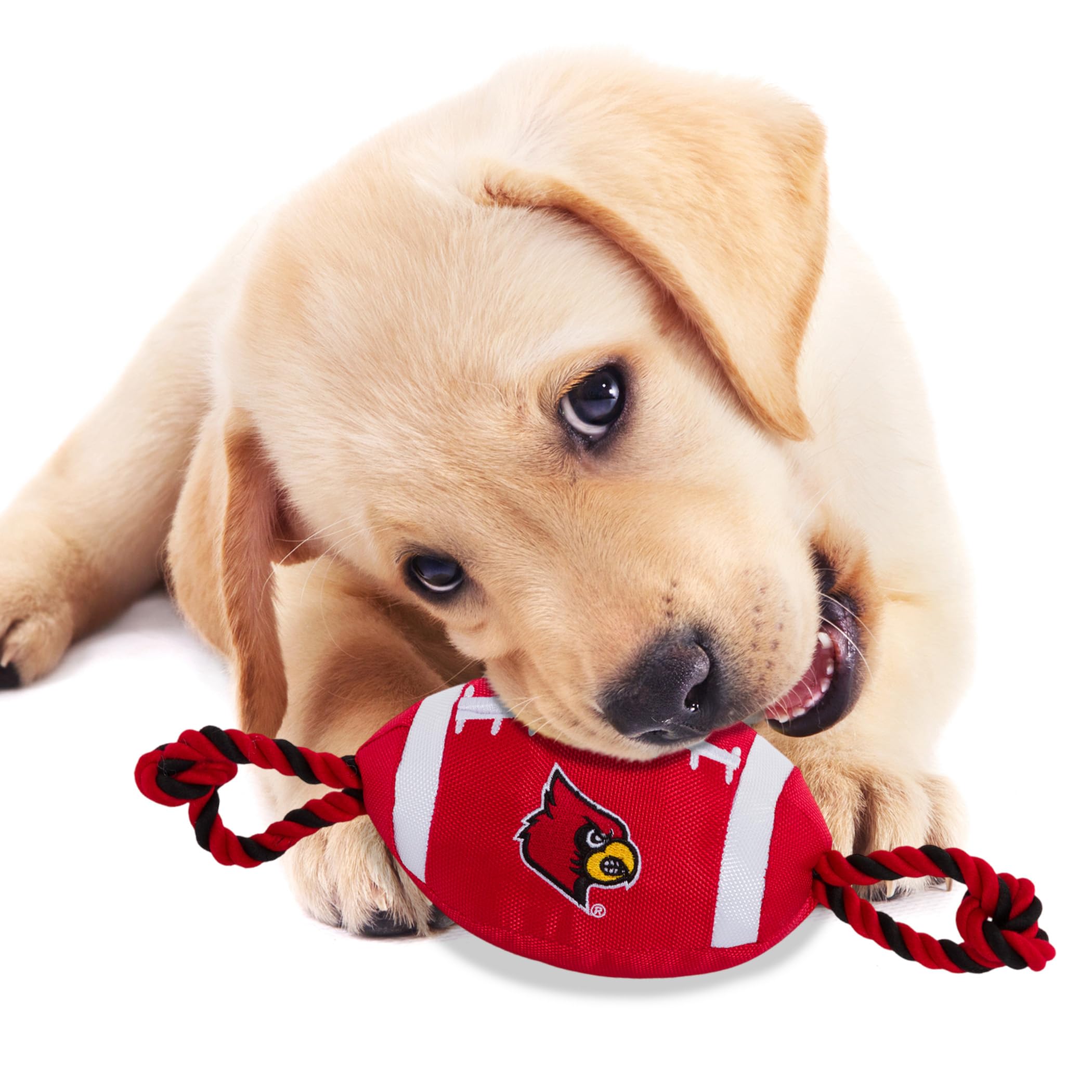 Pets First NCAA Louisville Cardinals Football Dog Toy, Tough Quality Nylon Materials, Strong Pull Ropes, Inner Squeaker, Collegi