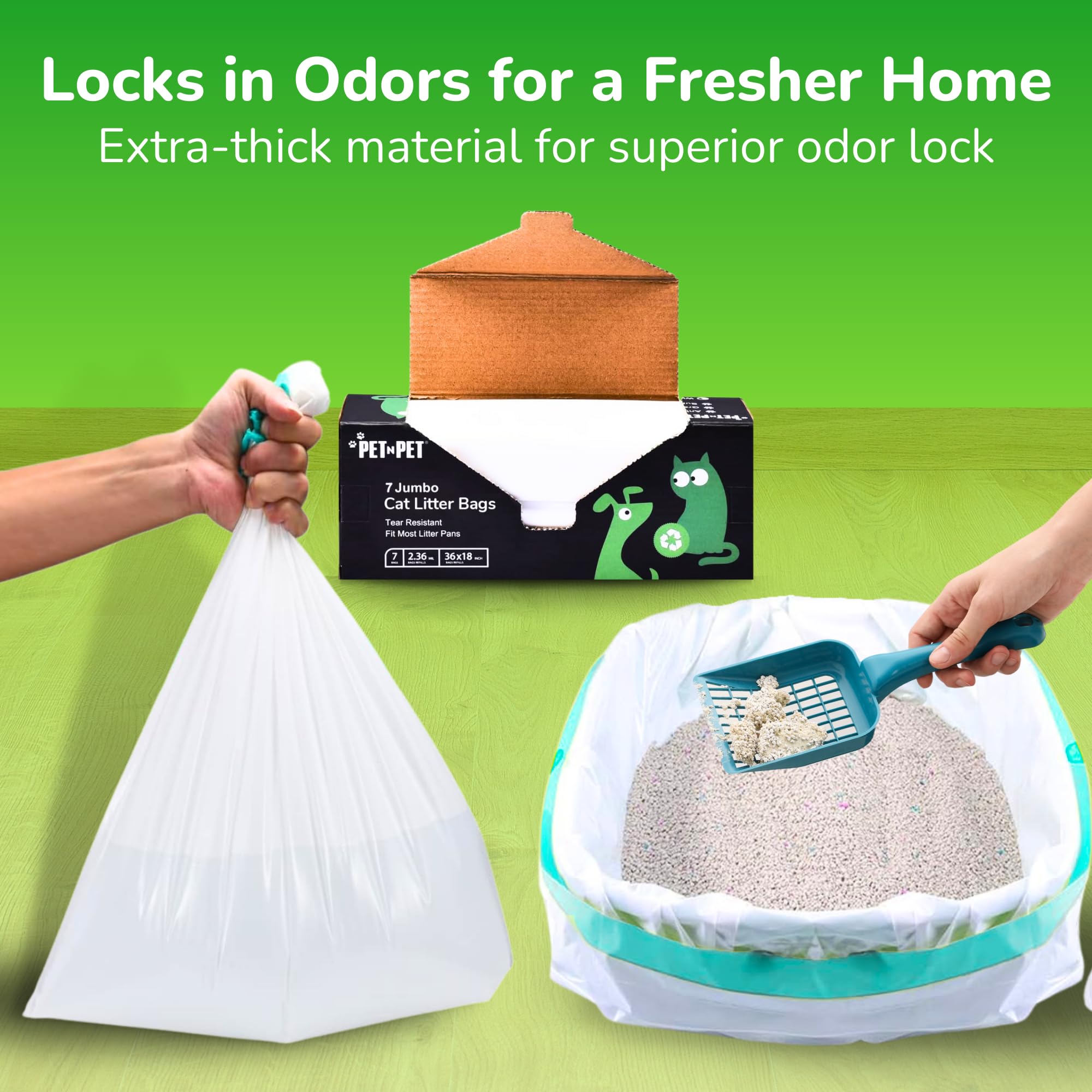 Pet N Pet Cat Litter Box Liners Bags Jumbo, Heavy Duty Tear Resistant & Drawstring Closure Cat Litter Bags, Waterproof Kitty Box