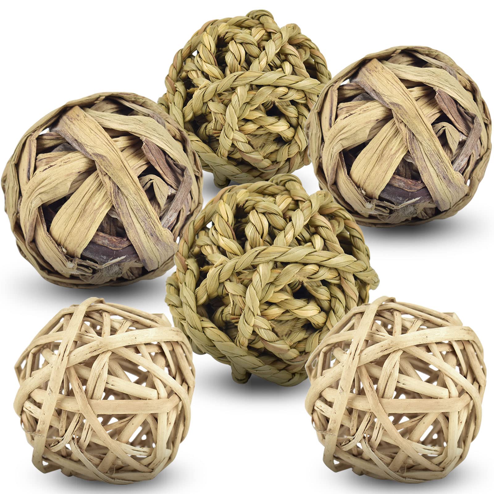 ERKOON Rabbit Toys Edible Woven Grass Ball Willow Ball, Made of Timothy Grass Hay and Willow of Treats and Chews Toy for Chinchi