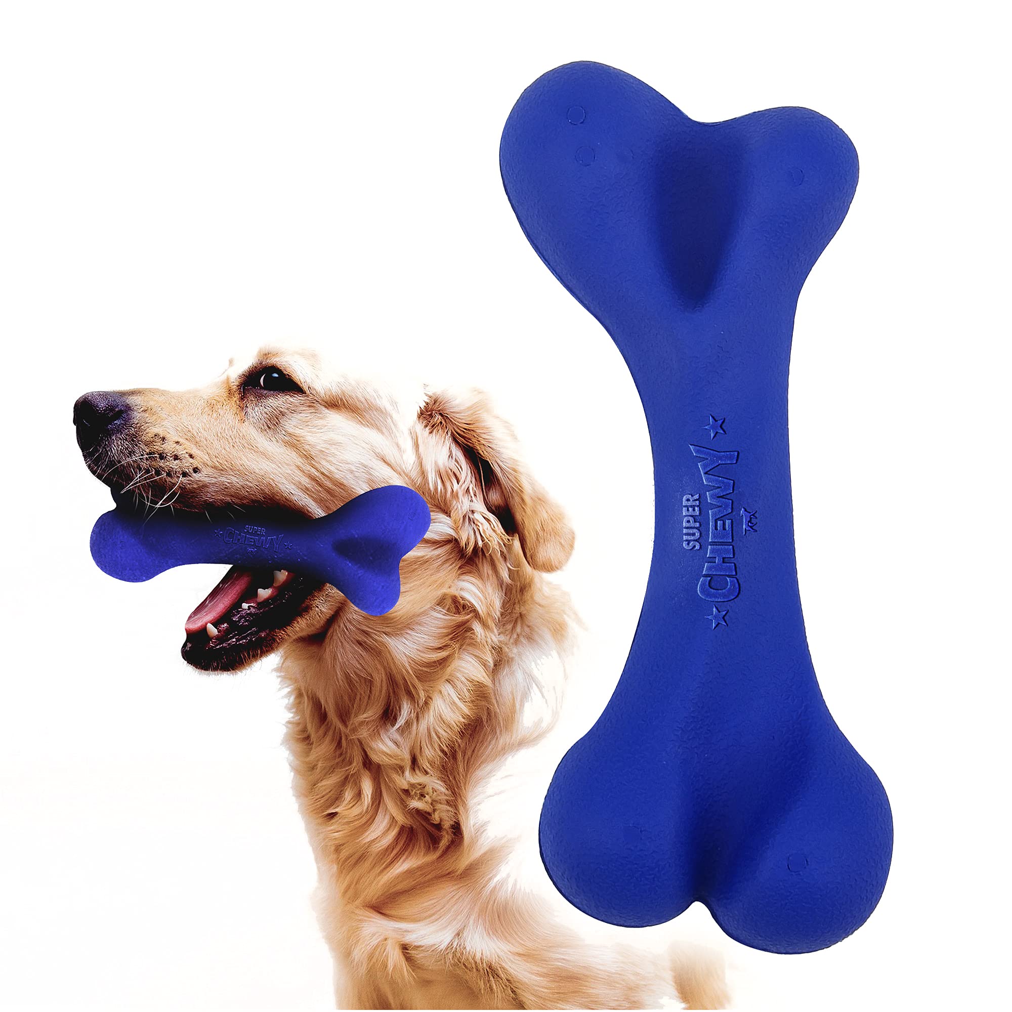 Tuff Pupper SuperChewy Tough Dog Bone Toy | Lifetime Replacement | Strong Natural Rubber | Great Dog Fetch Toy | Chew Toys for D
