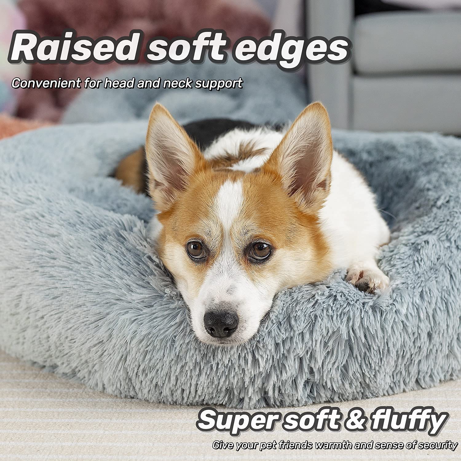 Raimaiso Anti Anxiety Round Fluffy Plush Faux Fur Warm Washable Dog Bed & Cat Bed, Original Bed For Small Medium Large Pets,Used