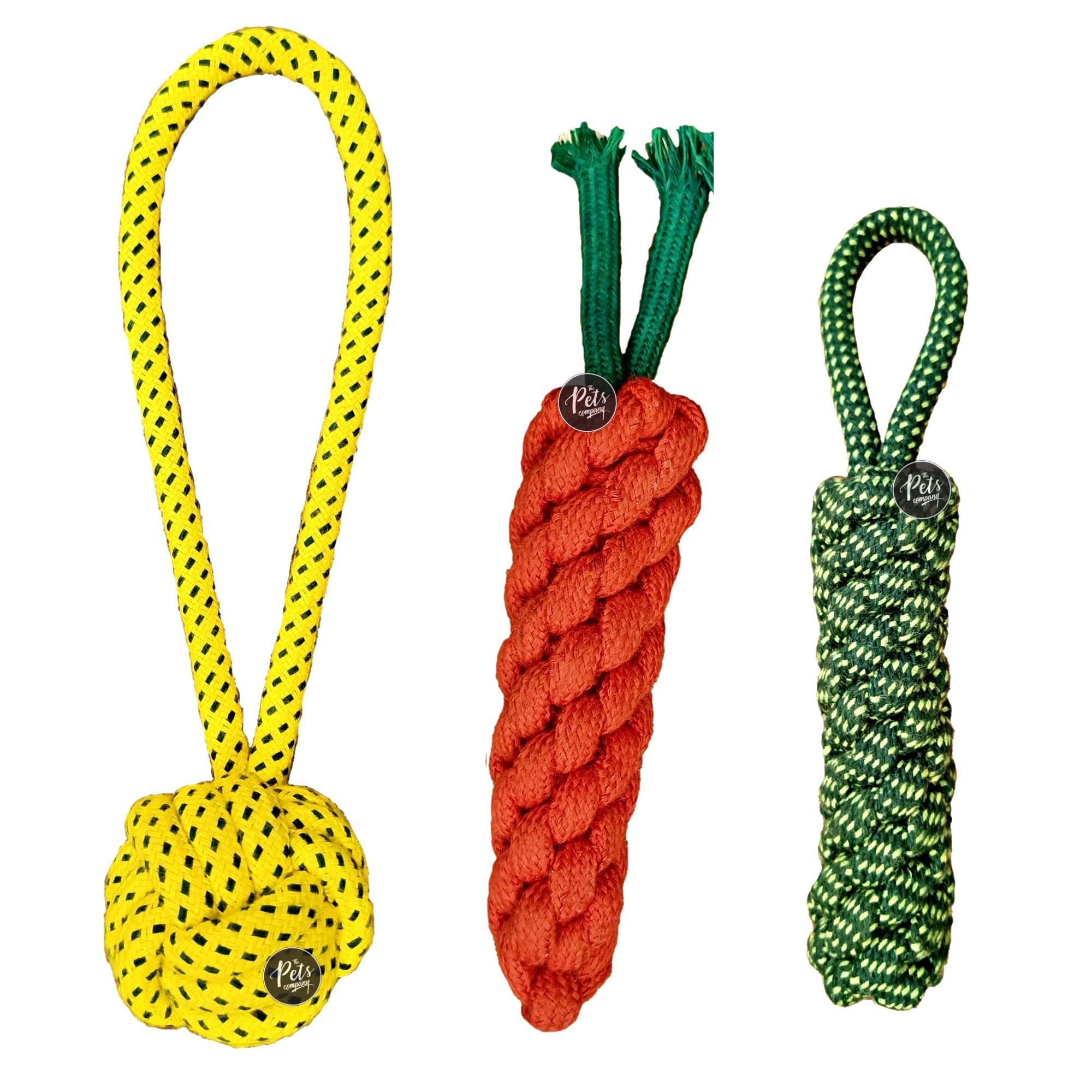 The Pets Company Dog Chew Toys For Puppy Teething & Training (Carrot + Tug + Puppy Tug), Dog Rope Toy Combo Of 3 For Small Dogs