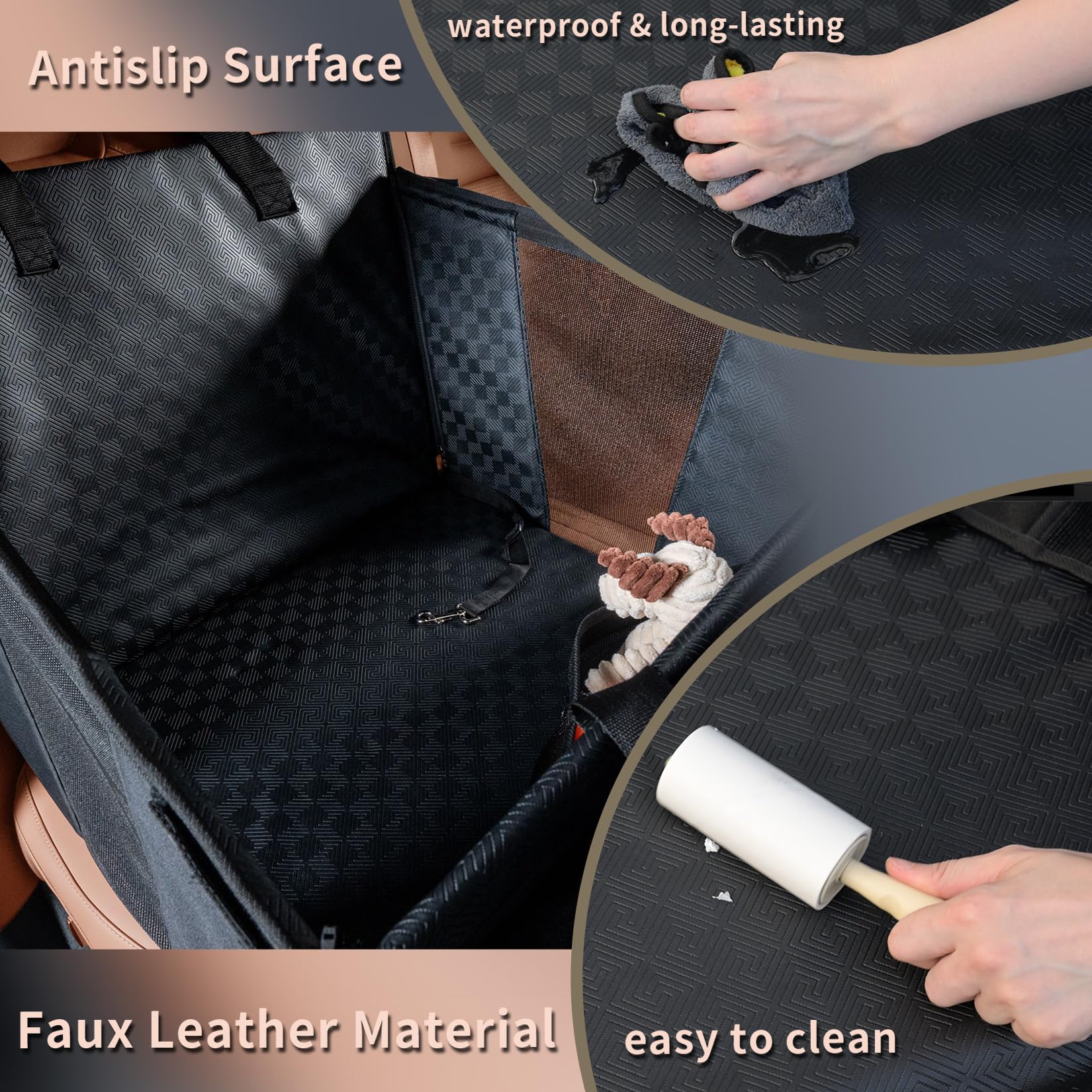 Yoveekle Dog Car Seat For Large Dogs, Waterproof Faux Leather Pet Carrier For Active Pets At Back Seat Half Hammock With 4 Hard