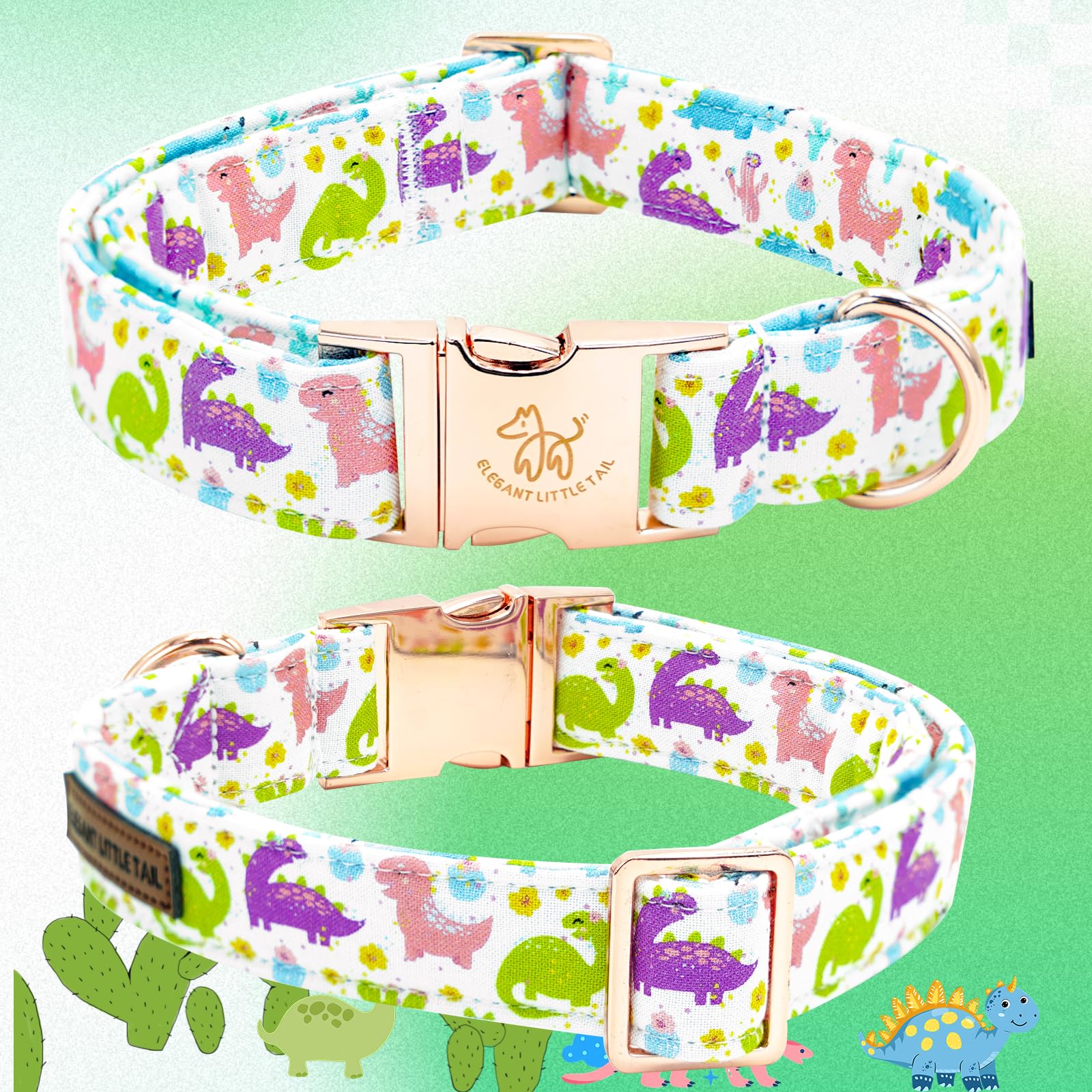 Elegant Little Tail Dog Collar- Cute Dinosaur Dog Collar With Bow For Medium Dogs, Male Adjustable Cotton Summer Pet Bow Holiday