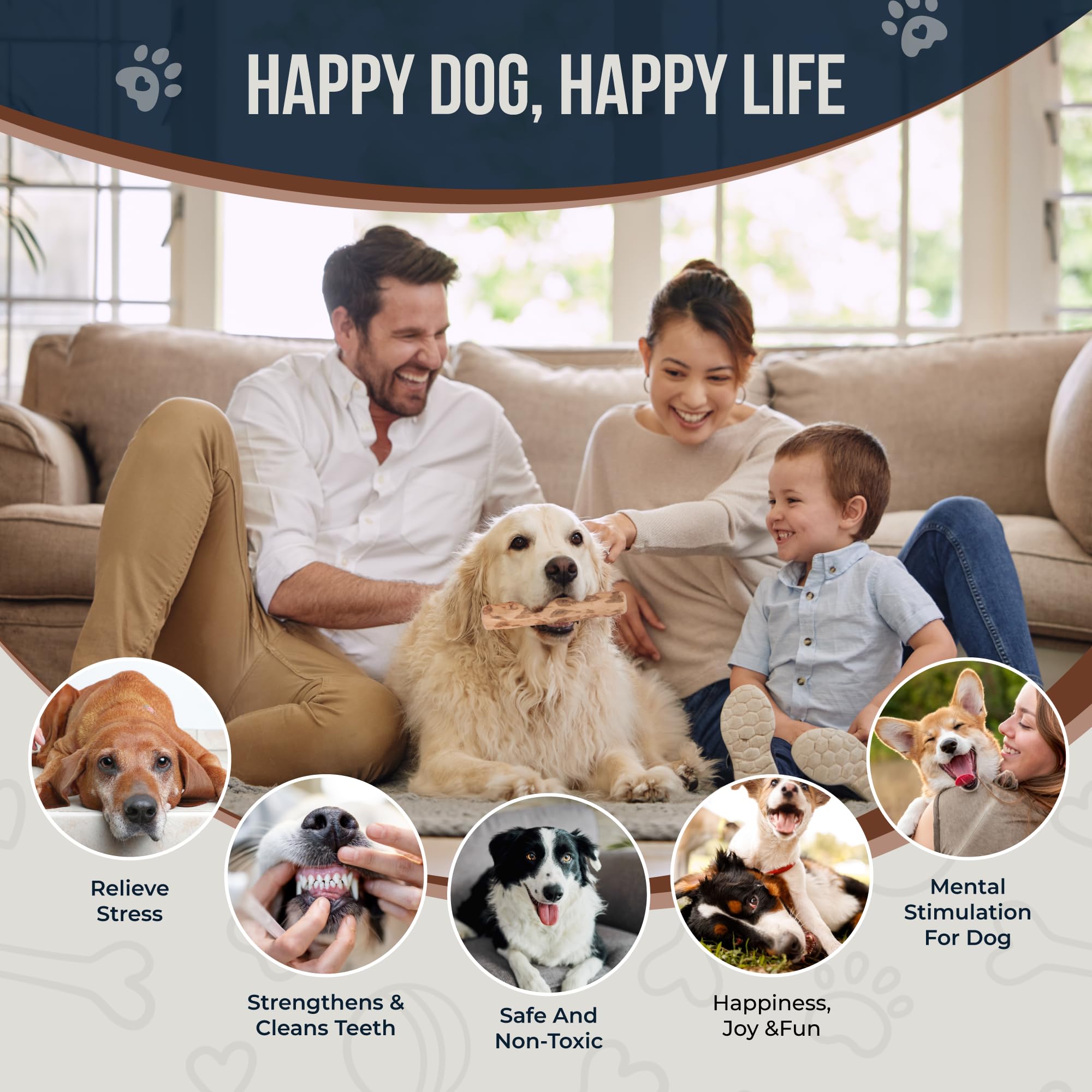 Gowgow Coffee Wood Dog Chew Stick For Regular Chewers, 9.7'', 2 Pack Size Large - 100% Natural Dog Toys - Teeth Cleaning & Relie