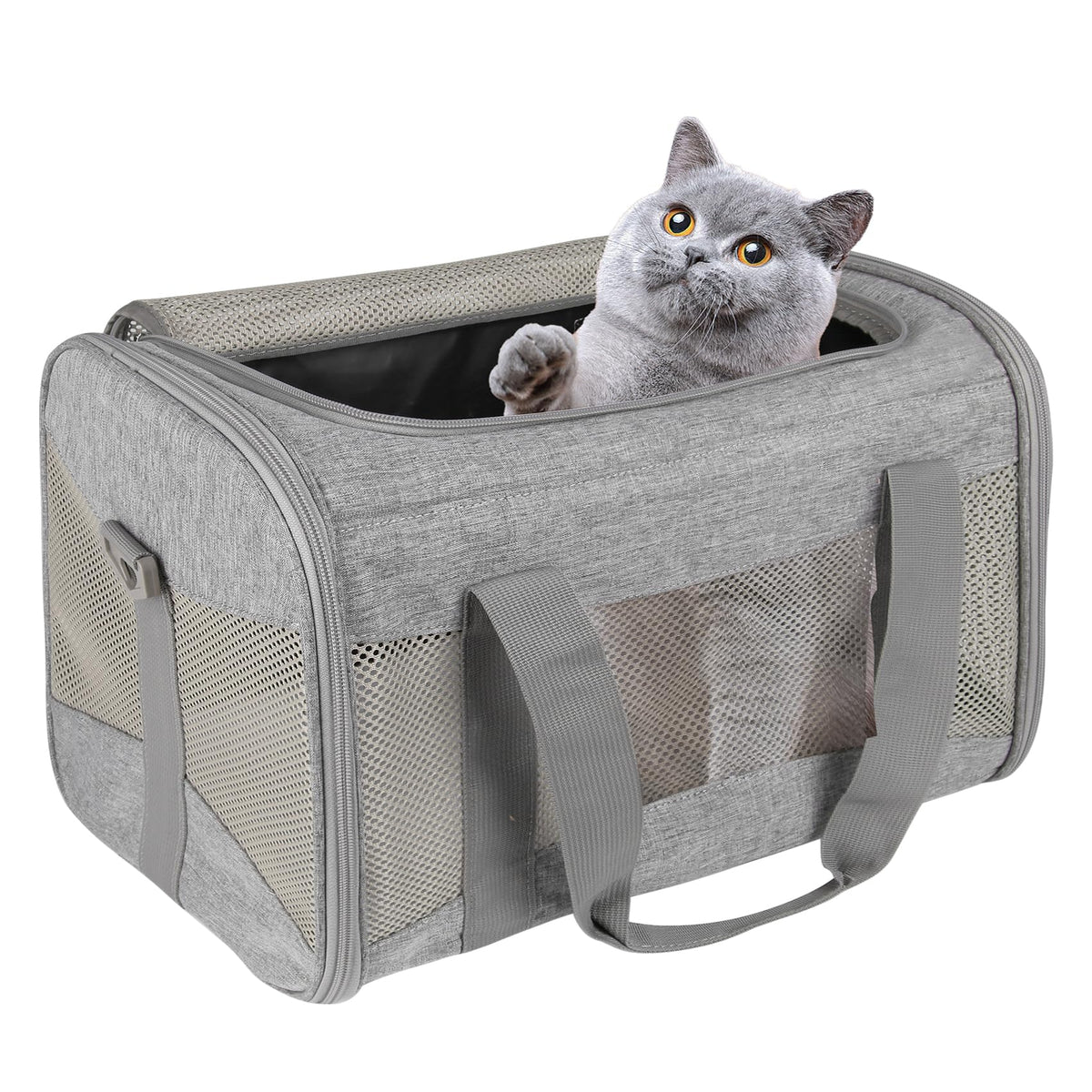 Cat Carrying Case - Pet Carrier Airline Approved, Protable And Breathable Pet Travel Carrier Removable Fleece Pad, Collapsible Cat Carrier Dog Carrier For Medium Cats Small Cats Dogs (17*11*11 Grey)