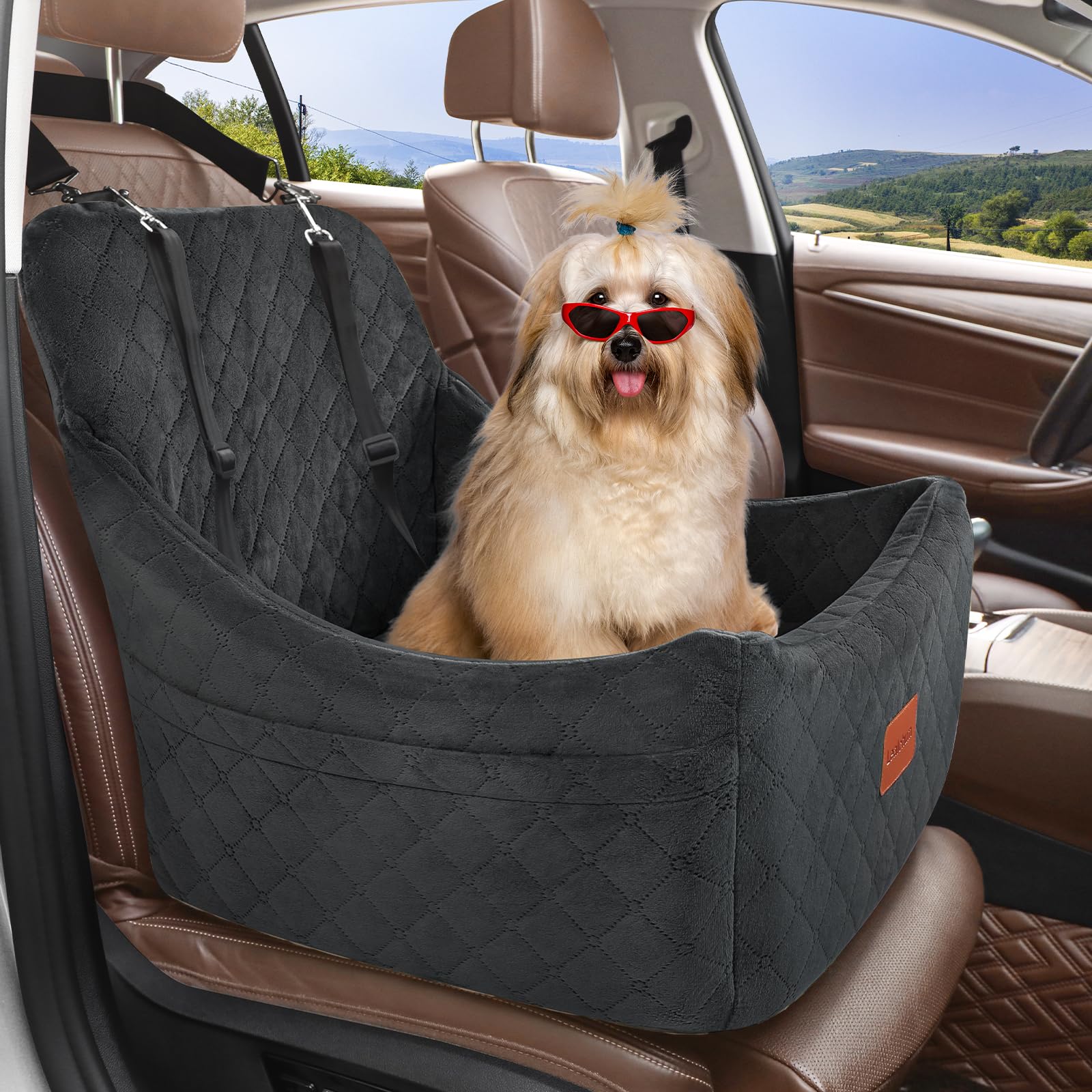 Lealchum Dog Booster Car Seat for Medium Dogs,Dog Car Bed with Adjustable Straps,Anti Slip Bottom Pet Car Seat Fully Detachable