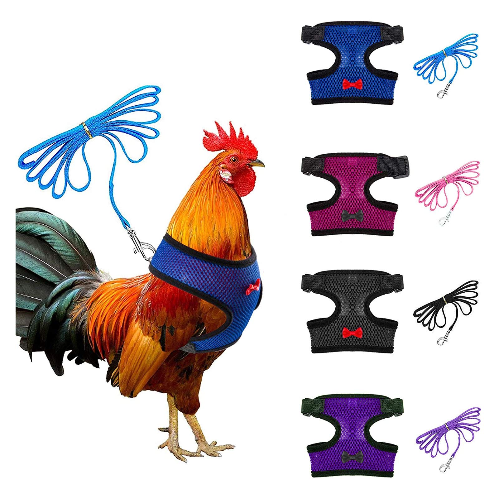 4 Pcs Adjustable Chicken Harness With Leash- 4 Styles Comfortable Hen Vest Breathable Mesh Training Harness And Leash For 2.5-3.6 Lb Duck Goose Hen Small Pets