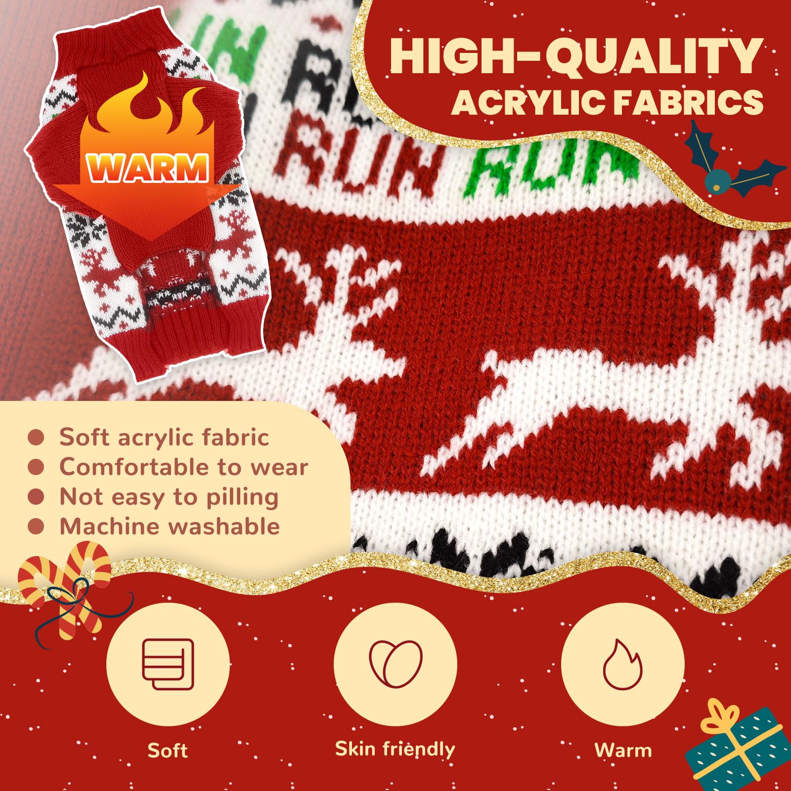 Axiijgl Dog Christmas Sweater Reindeer Christmas Clothes For Dogs With Leash Hole Cat Sweaters For Cats Only French Bulldog Chih