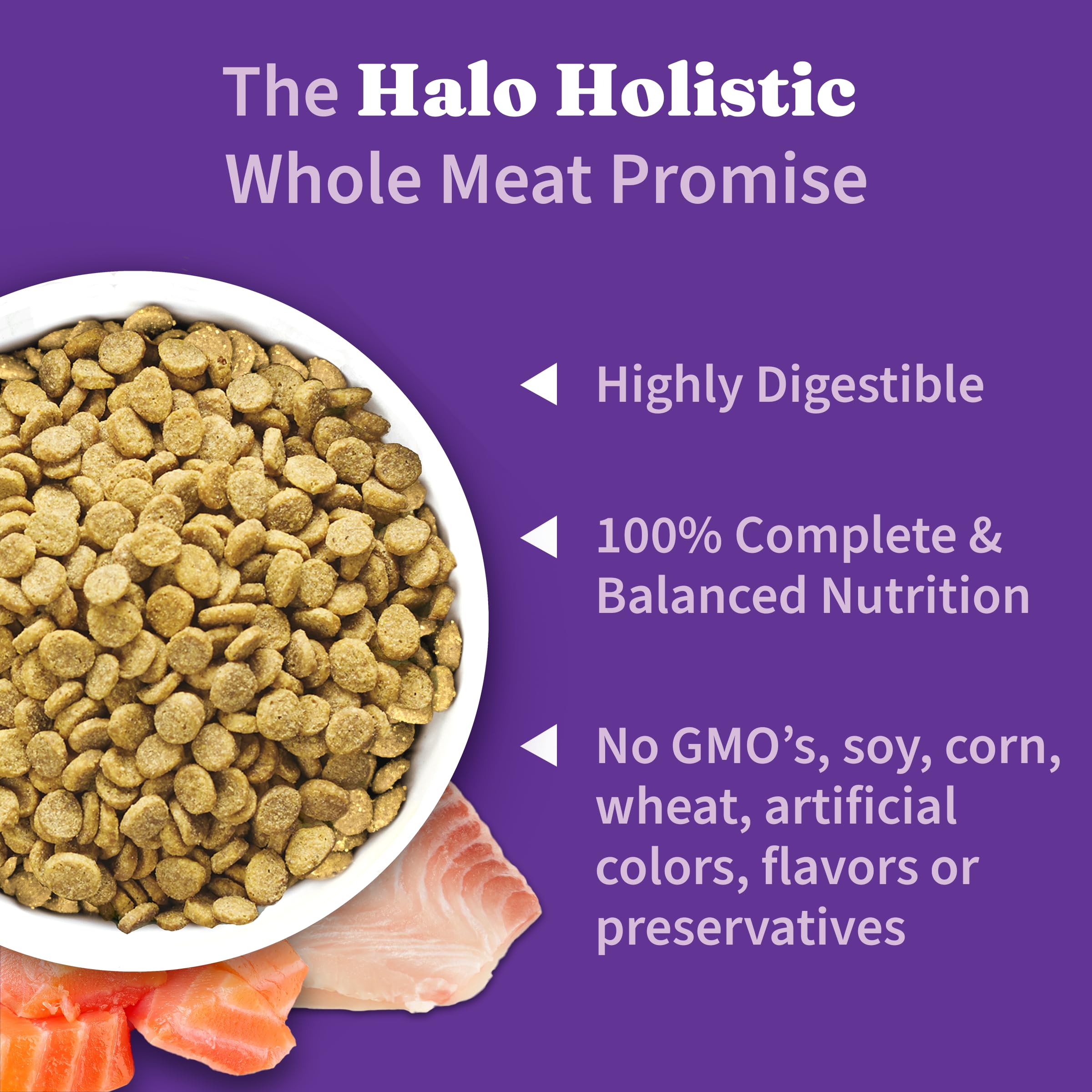 Halo Holistic Dog Food Wild Caught Salmon & Whitefish Formula, Healthy Grains Dry Dog Food, Complete Digestive Health, Kibble fo