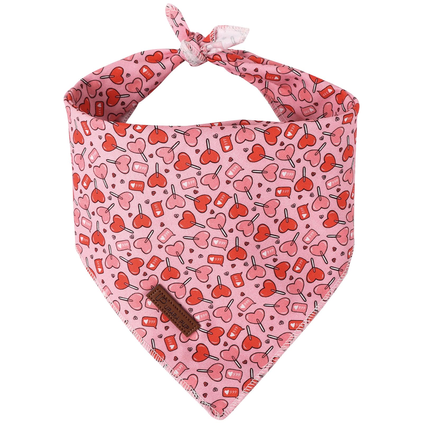 Up Urara Pup Valentine Dog Bandana - Pink Heart Triangle Bid Scarf For Small/Medium Dogs, Cats; Cotton Kerchief For Girl/Boy Pet