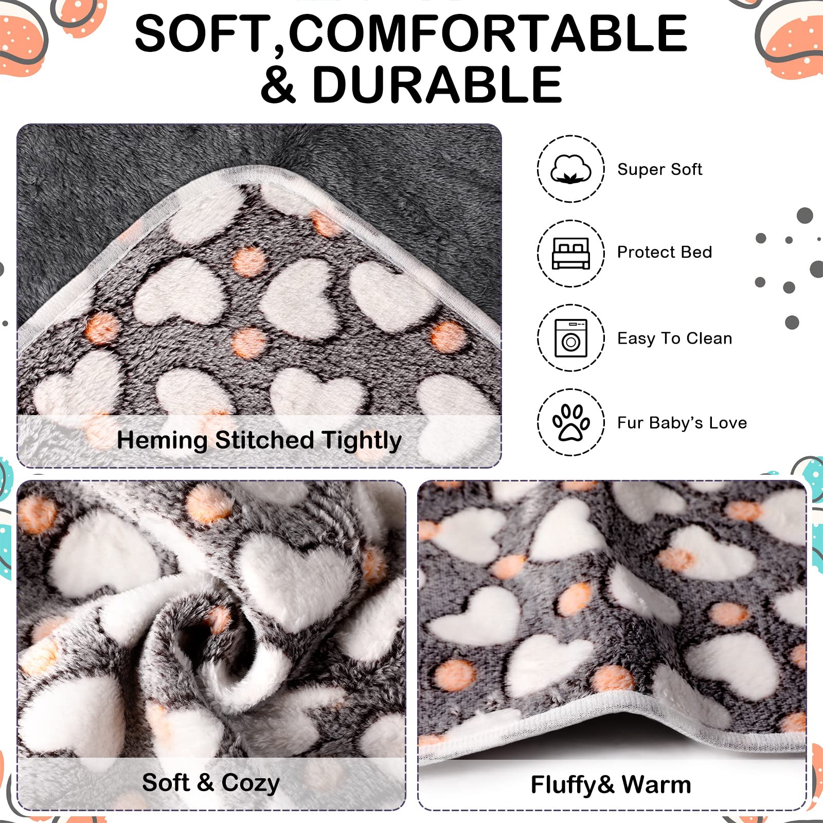 4 Pcs Waterproof Guinea Pig Blankets Washable Small Animal Fleece Bedding Absorbent Guinea Pig Cage Liners Reusable Pet Pee Pad Sleep Mat Pad Cover For Hamster Ferret (Heart Pattern,12 X 12 Inch)