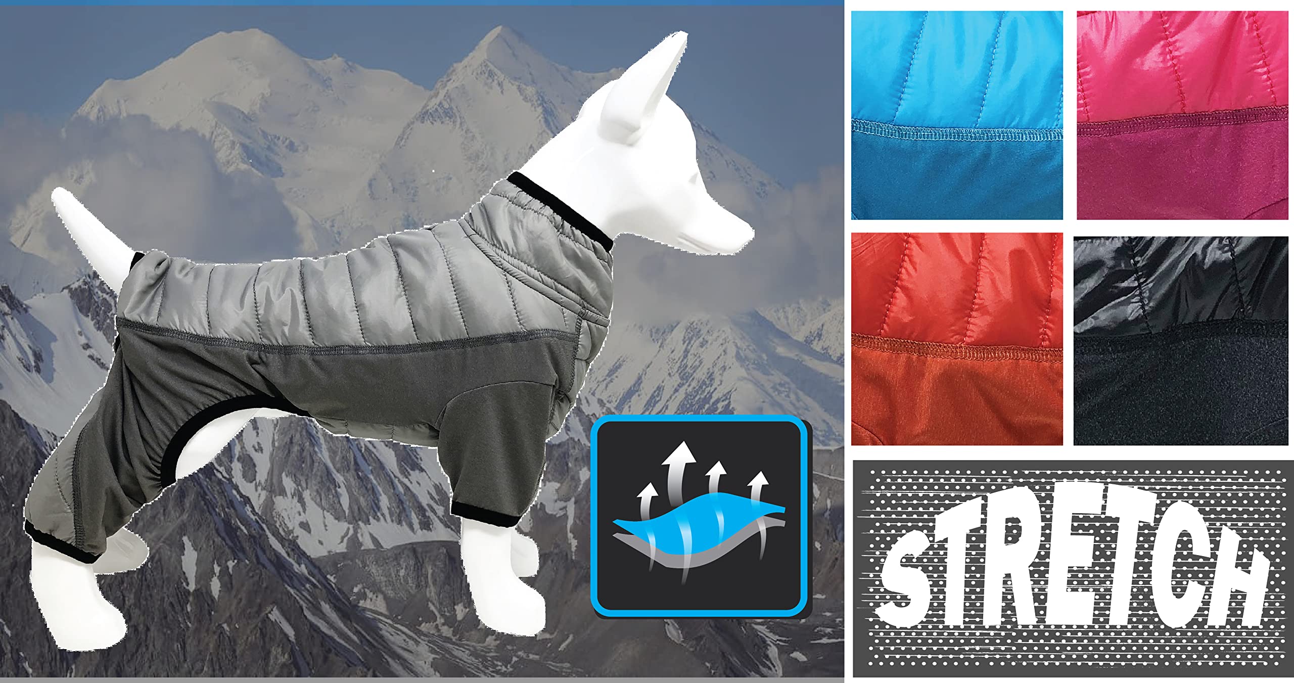 Pet Life Aura-Vent Lightweight 4-Season Stretch and Quick-Dry Full Body Dog Jacket, SM, Grey