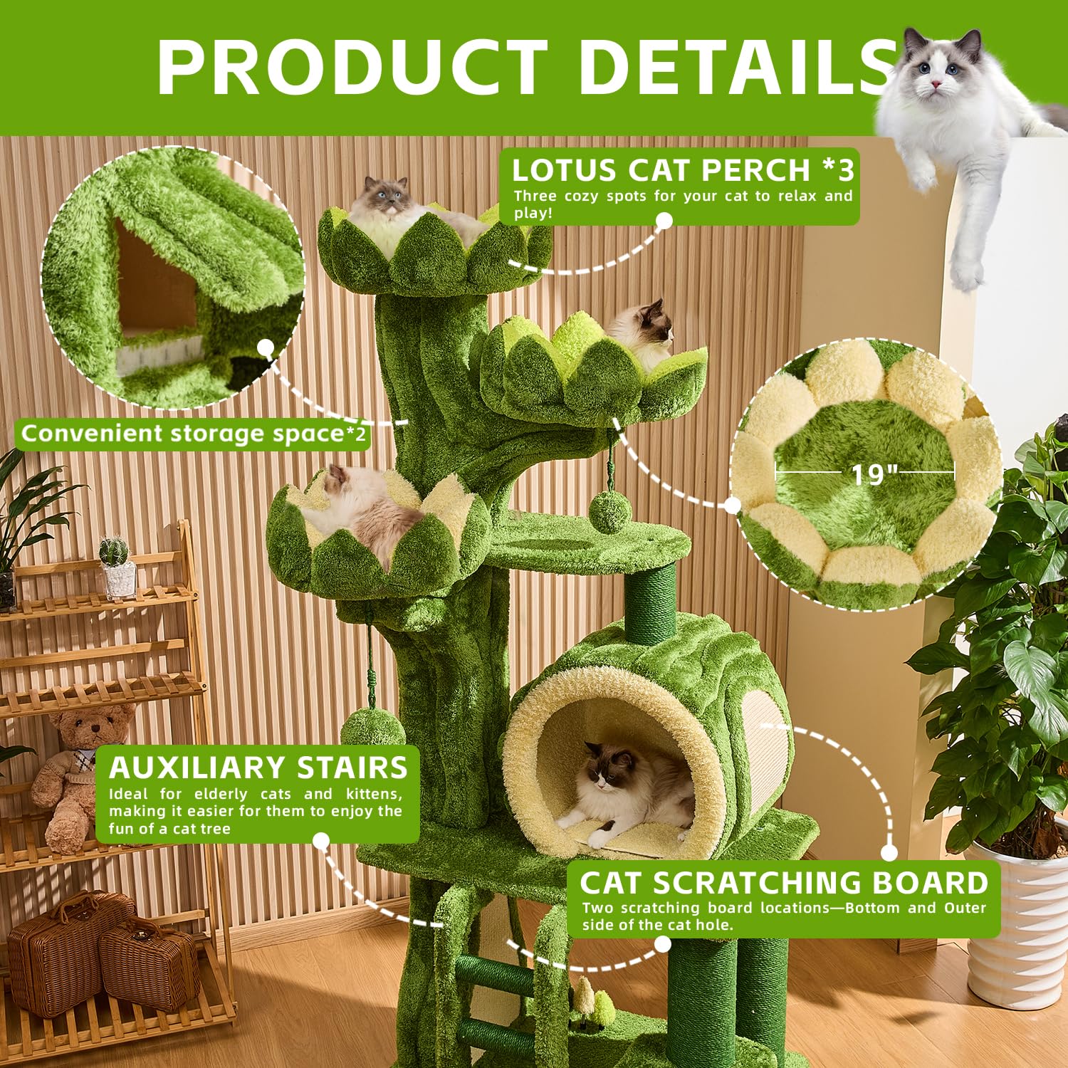 Kzlaa 80.35'' Luxury Cat Tree For Indoor Cats, All-In-One Tall Flower Tower With Scratching Post, Multi-Level Heavy Duty Cat Tre