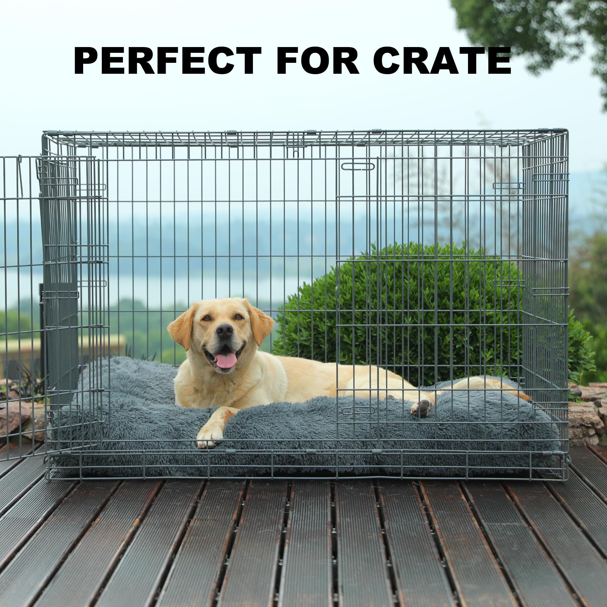 Bedfolks Waterproof Dog Crate Pad, Extra Large Faux Fur Dog Bed, Washable Kennel Bed 41''X27'', Dark Grey