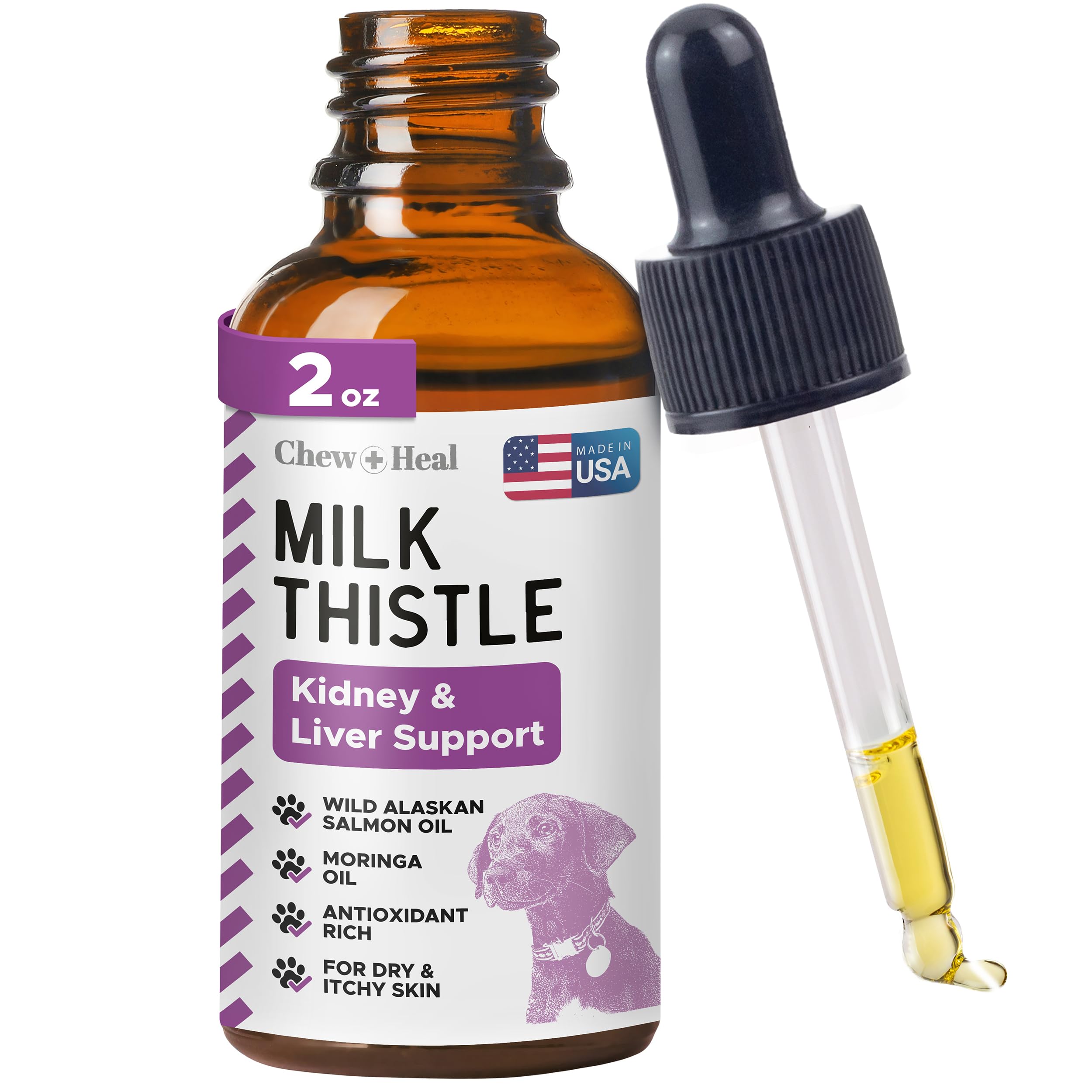 Milk Thistle for Dogs Liver Support - 2 oz Liquid Milk Thistle Supplement for Kidney and Liver Support - with Wild Alaskan Salmo
