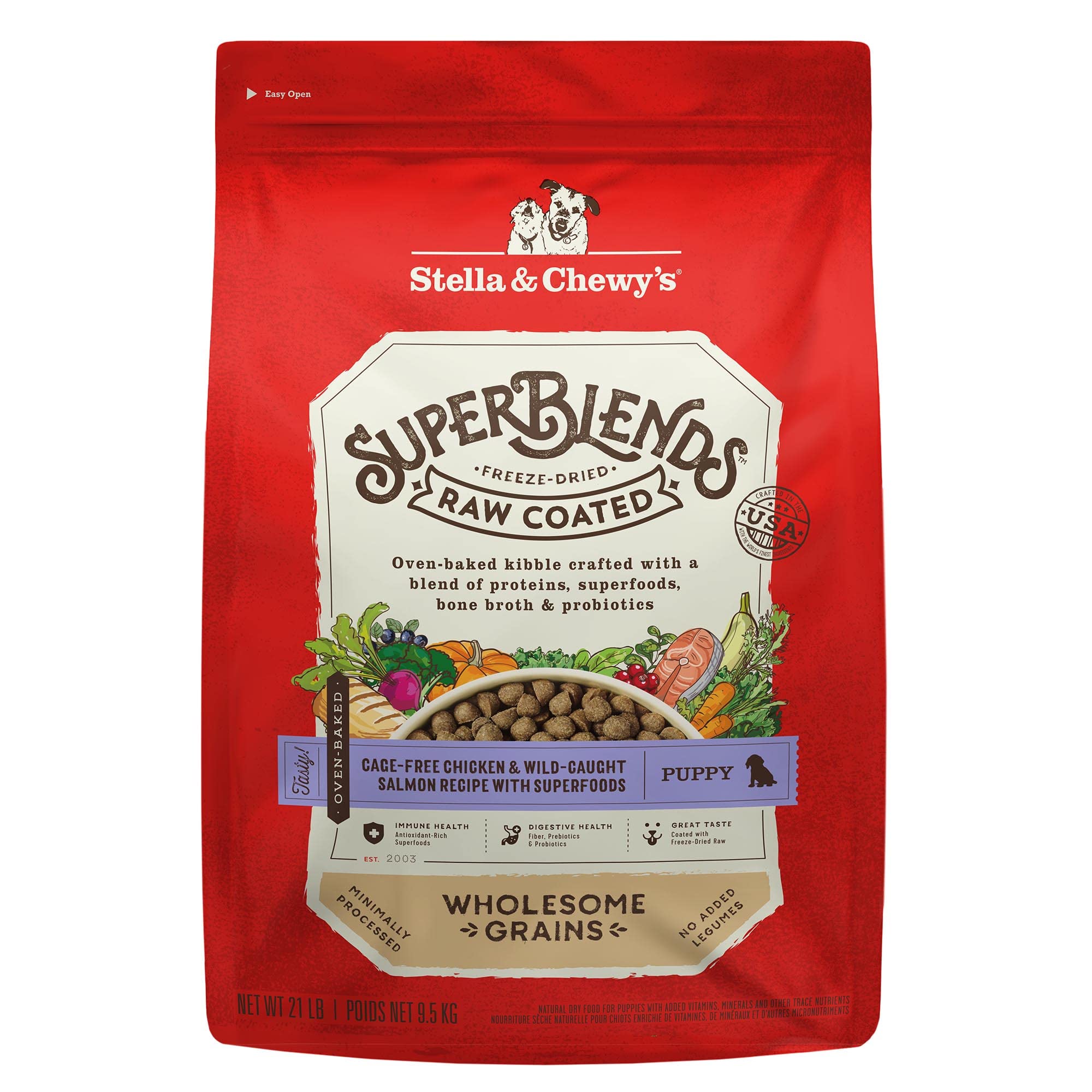 Stella & Chewys SuperBlends Raw Coated Wholesome Grains Puppy Cage-Free Chicken & Wild-Caught Salmon Recipe with Superfoods, 21