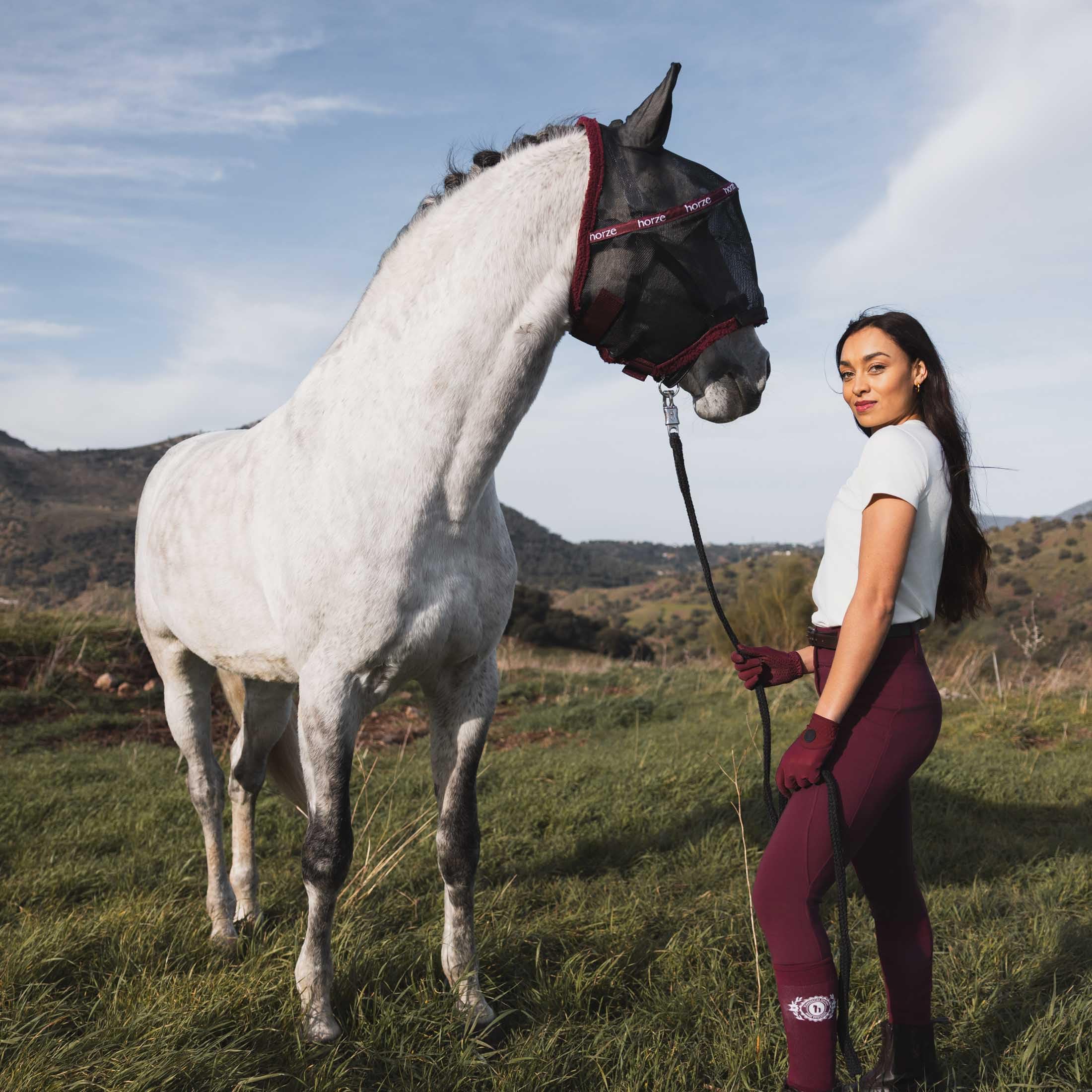 HORZE Wire-Framed Soft Mesh Fleece-Lined Fly Mask with UV Protection - Windsor Wine - S