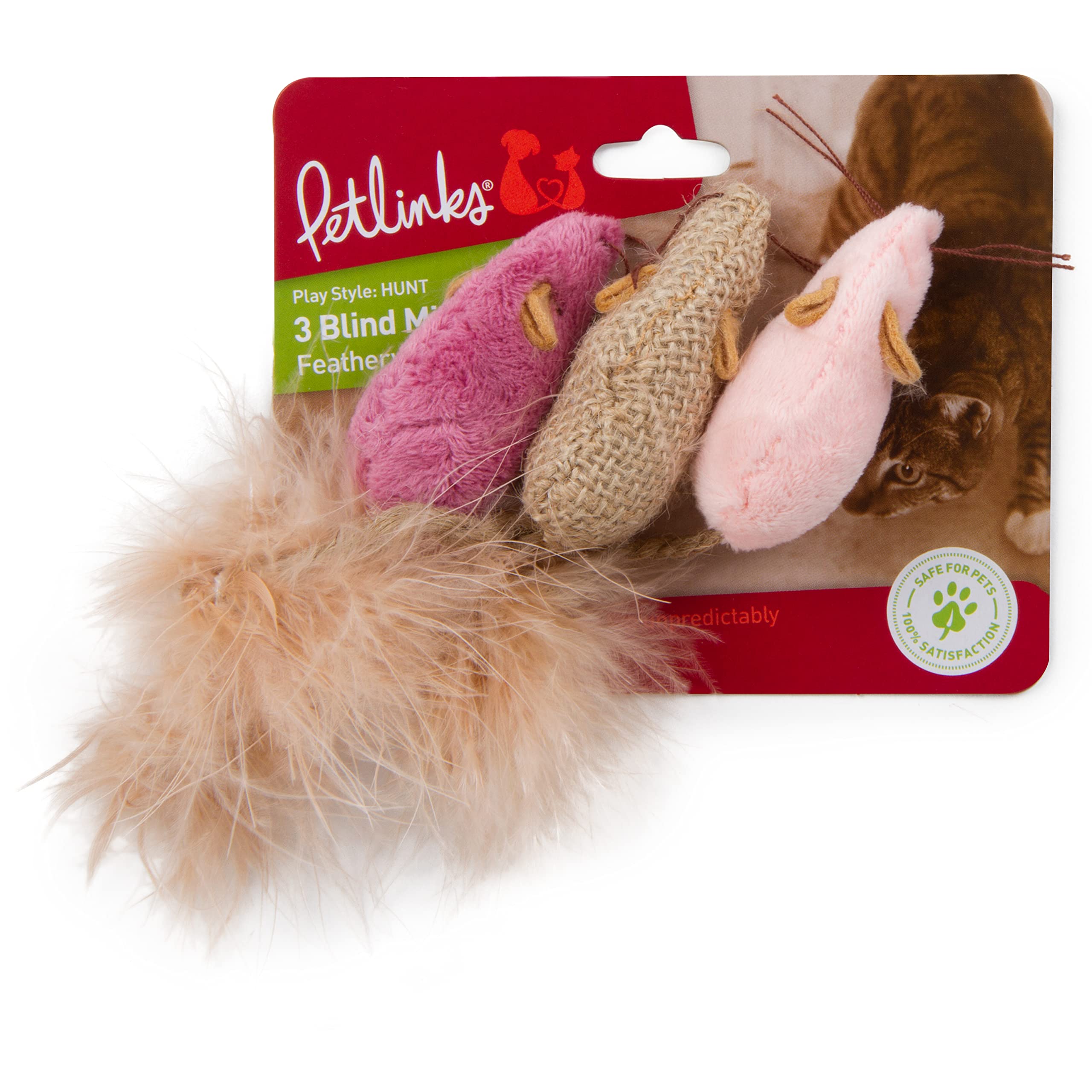 Petlinks (3 Count) 3 Blind Mice Catnip Cat Toys - Randomly Selected Color, 3 Count