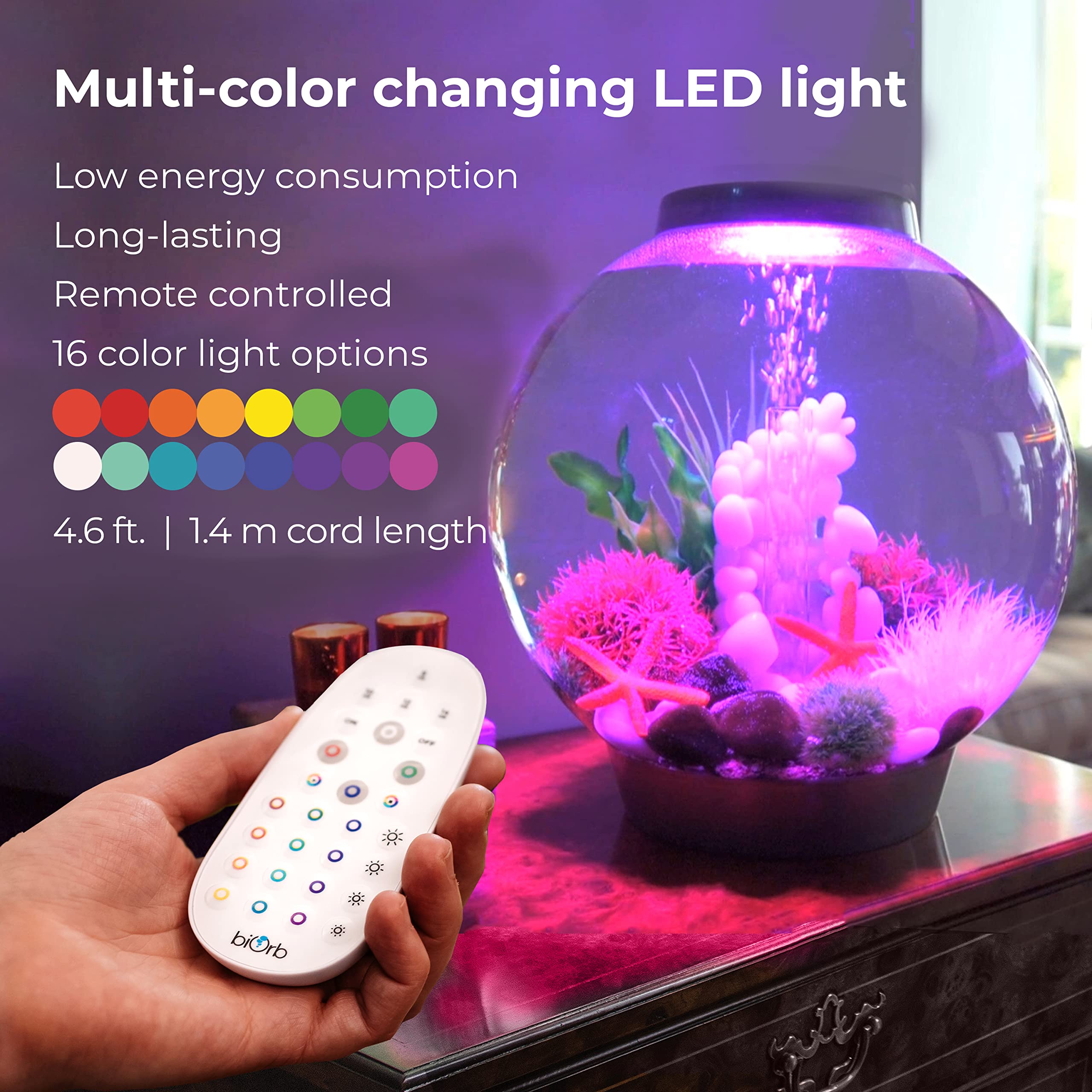 Biorb Classic 30 Acrylic 8-Gallon Aquarium With Multi-Color Remote-Controlled Led Lights Modern Tank For Tabletop Display, Silver
