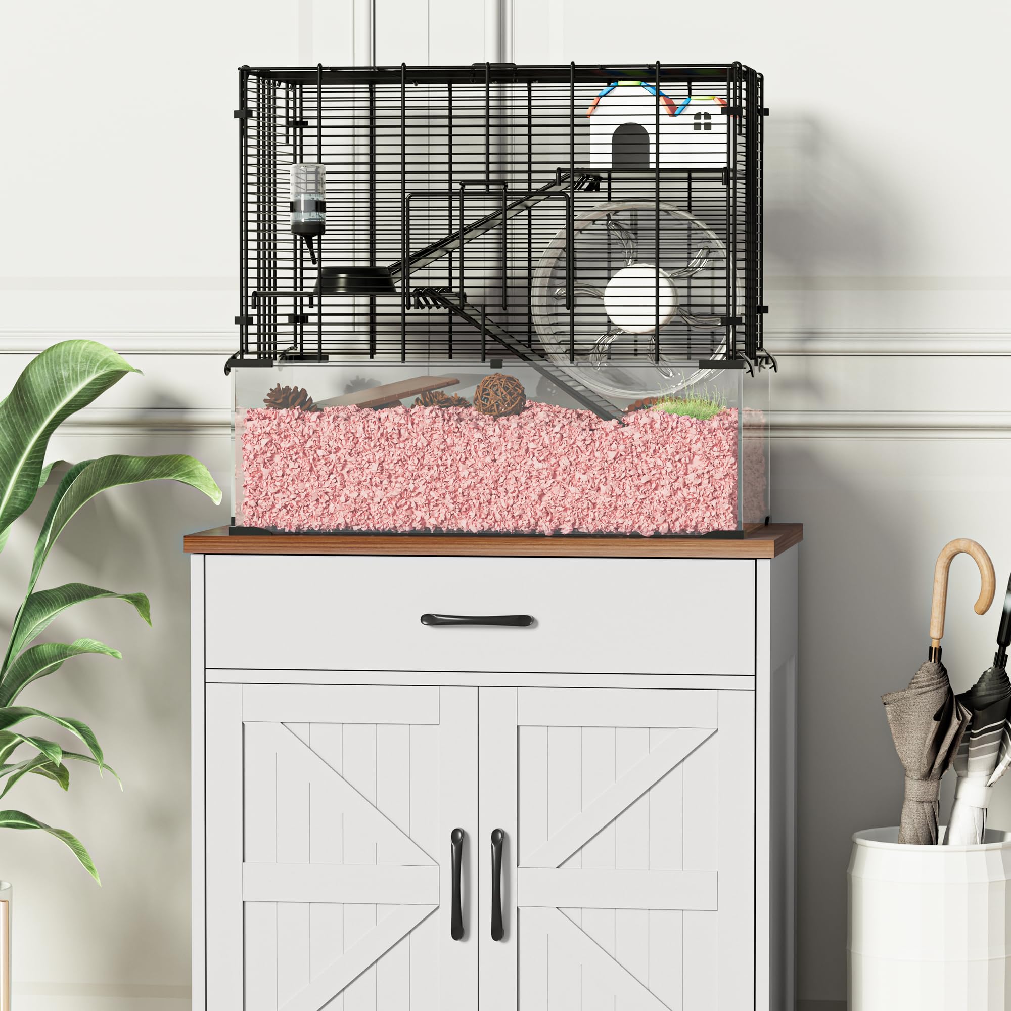 3-Tier Glass Hamster Tank, Large Hamster Cage Habitat With 11Inch Big Running Wheel For Rat, Mouse, Gerbil, Syrian Hamster, 370