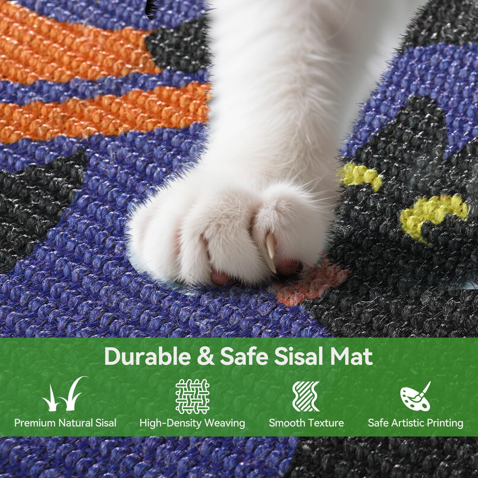 3-In-1 Sisal Cat Scratcher Mat 23.6X15.7'' Protects Carpet Couch & Furniture With Sticker Tape, Floor & Wall Cat Scratching Pad,