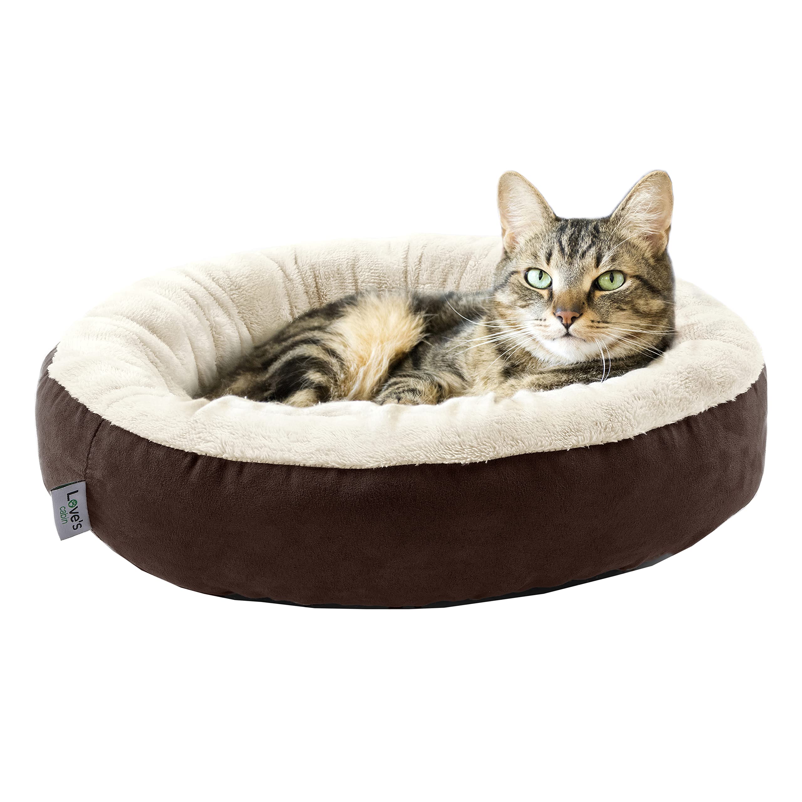 Love'S Cabin Round Donut Cat And Dog Cushion Bed, 20In Pet Bed For Cats Or Small Dogs, Anti-Slip & Water-Resistant Bottom, Super