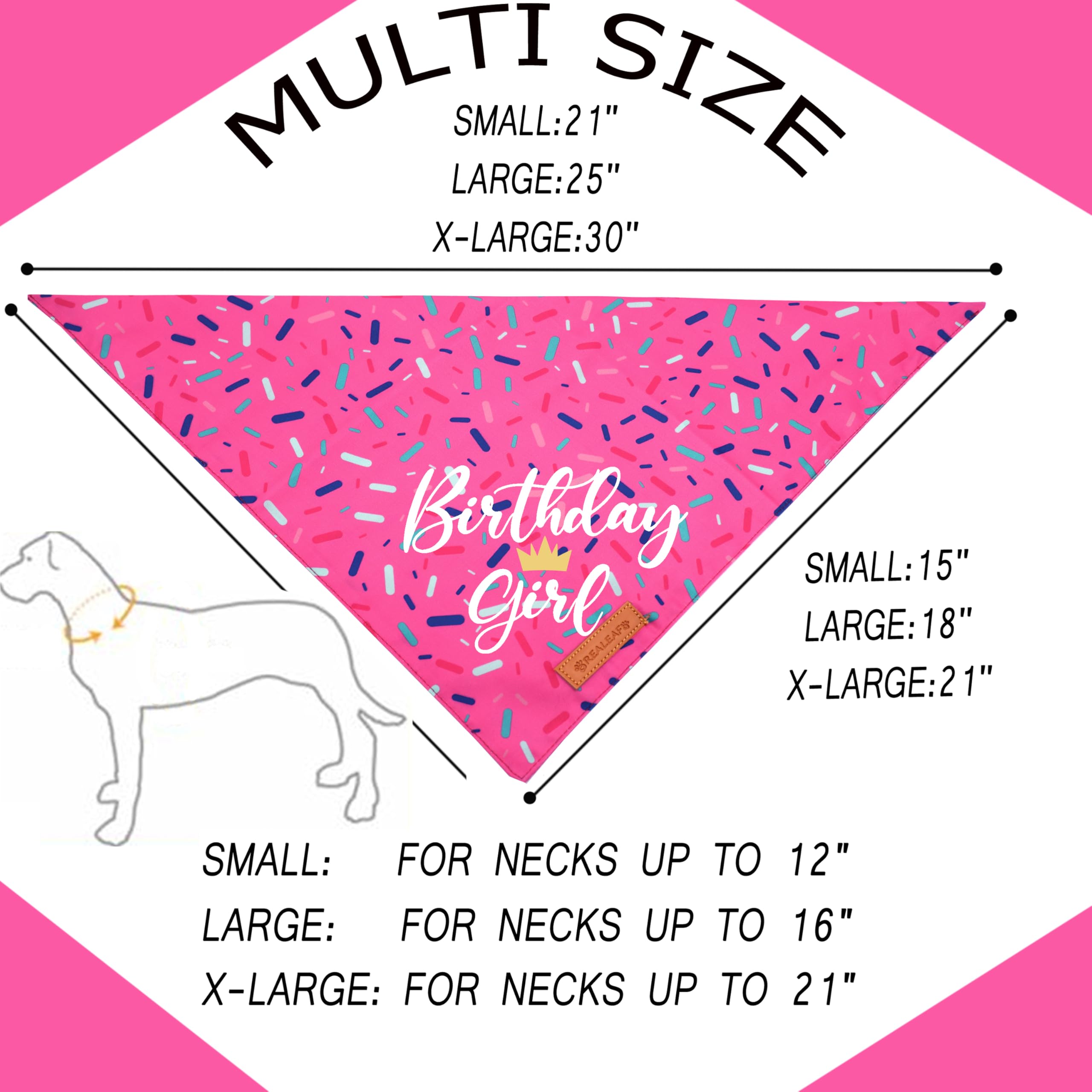 Realeaf Birthday Girl Dog Bandana, Dog Birthday Party Supplies,Premium Durable Fabric, Bandana For Small And Medium Dogs Pets (P