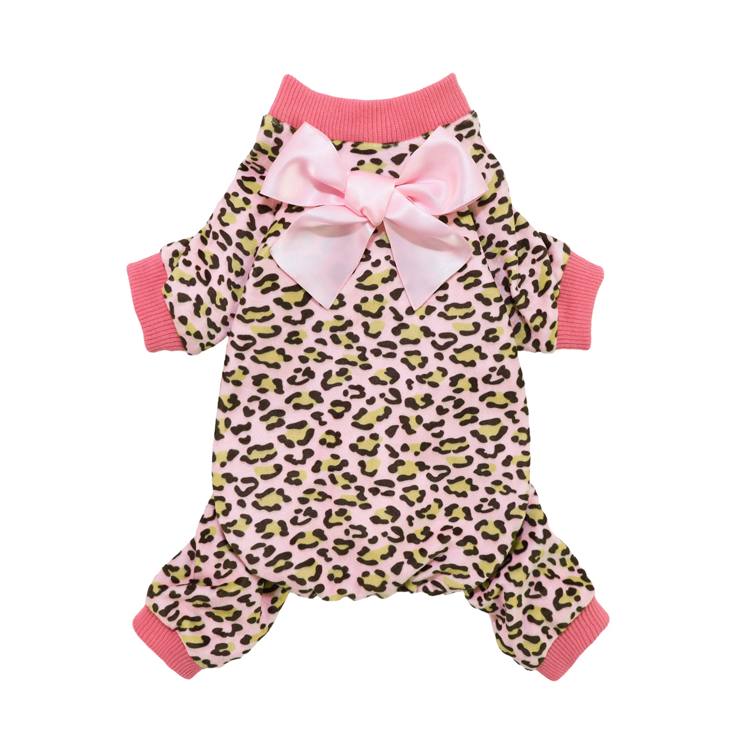 Fitwarm Leopard Dog Pajamas, Fleece Dog Clothes for Small Dogs Girl with Legs, Pet Onesie, Cat Outfit, Pink, Medium