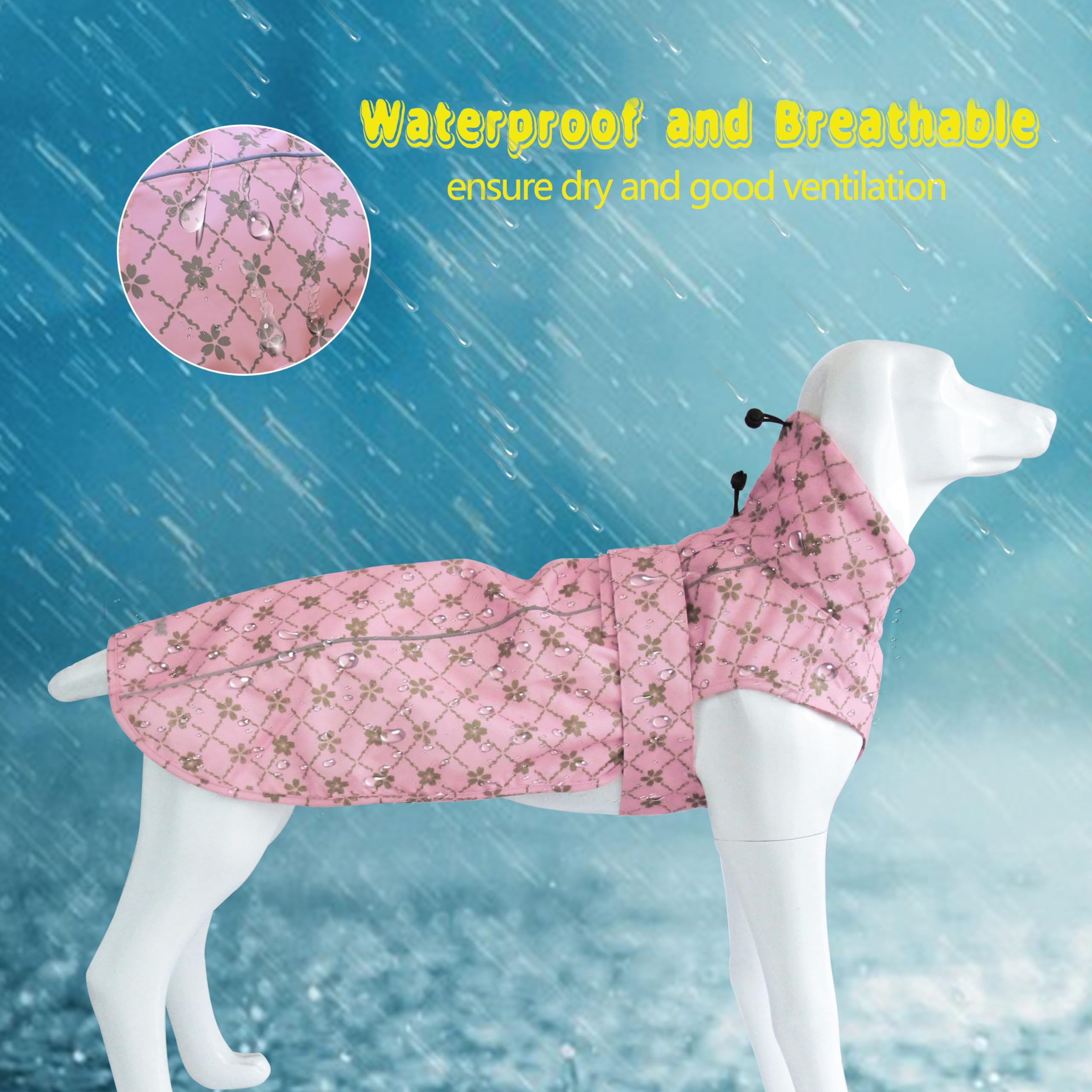 Adjustable Waterproof Dog Raincoat For Dogs,Lightweight Pet Rain Jacket Puppy Clothes With Reflective Strip For Small Medium Lar