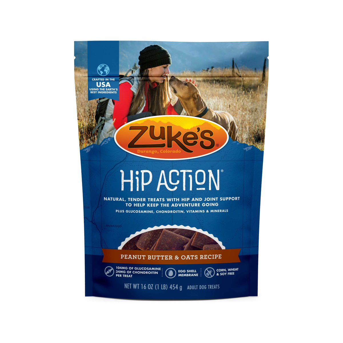 Zuke’S Hip Action, Hip And Joint Support, Soft And Chewy Natural Dog Treats , Peanut Butter And Oats Recipe - 16.0 Oz Bag