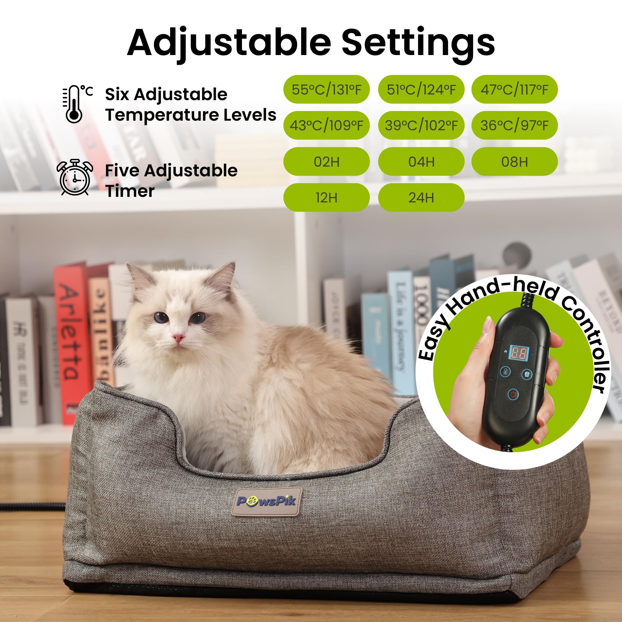 Pawspik Heated Cat Bed, Heated Dog Bed For Pets Indoor, Electric Pet Bed Warmer For Cats And Dogs (Charcoal And Ivory)