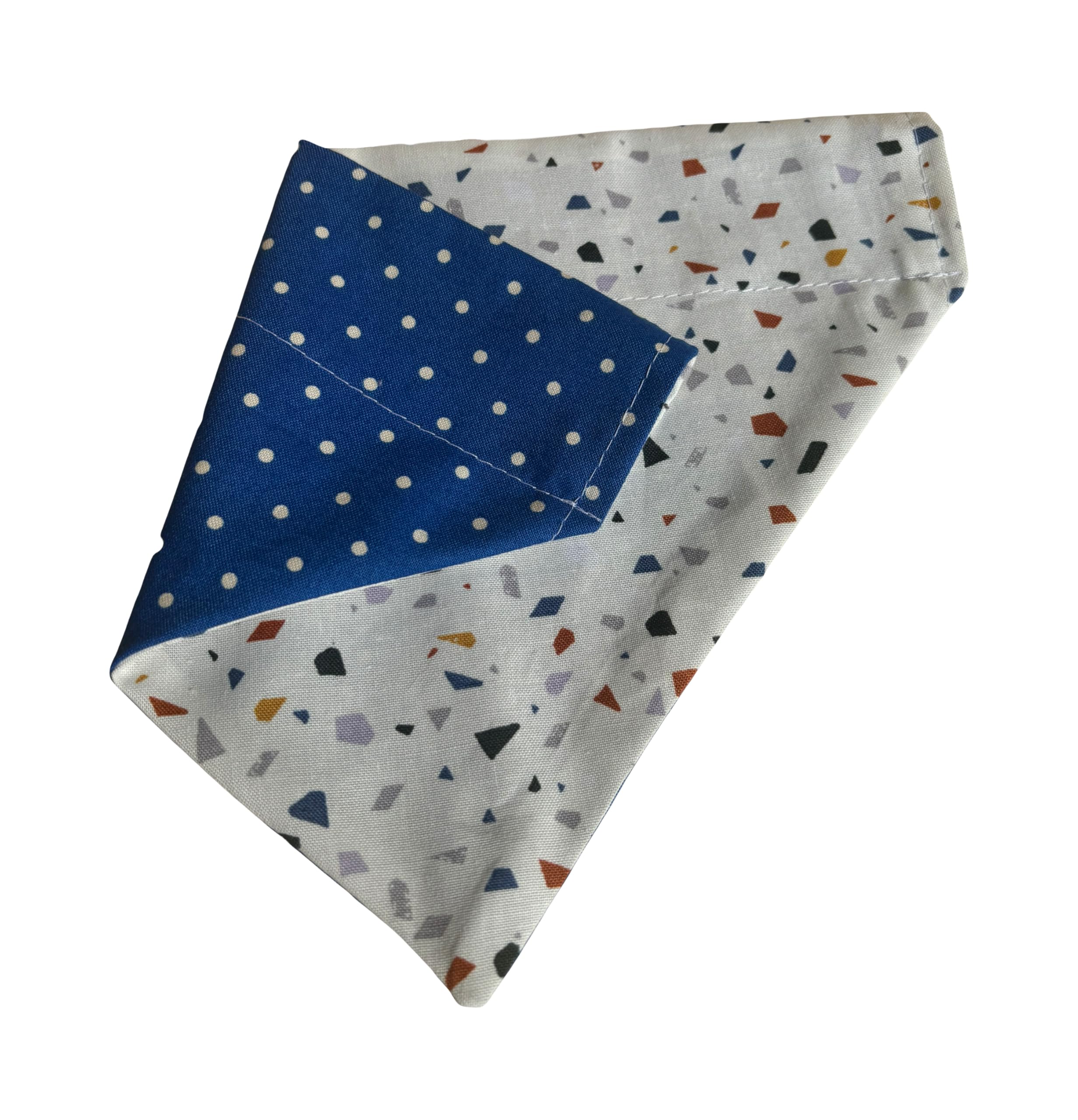 Colorful Dog Bandana | Blue | Geometric | Polka Dots | Reversible Slip On Dog Bandana | Slip Over The Collar Bandana | For Small