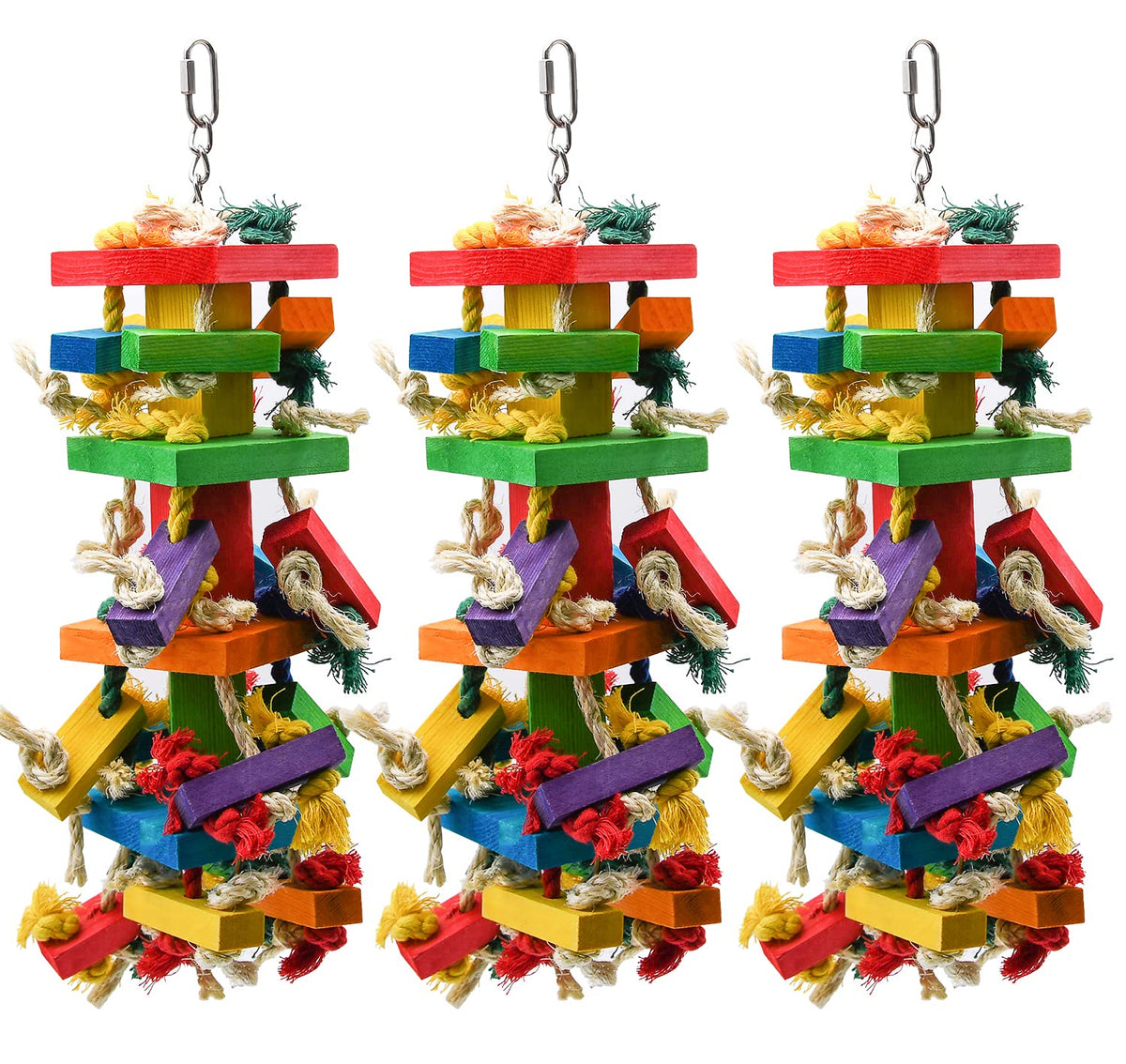 Ruby.Q 3 Pack Large Parrot Toy, 20In Bird Parrot Toy, Multicolor Natural Wooden Bird Chewing Toys For Large Macaws, African Grey
