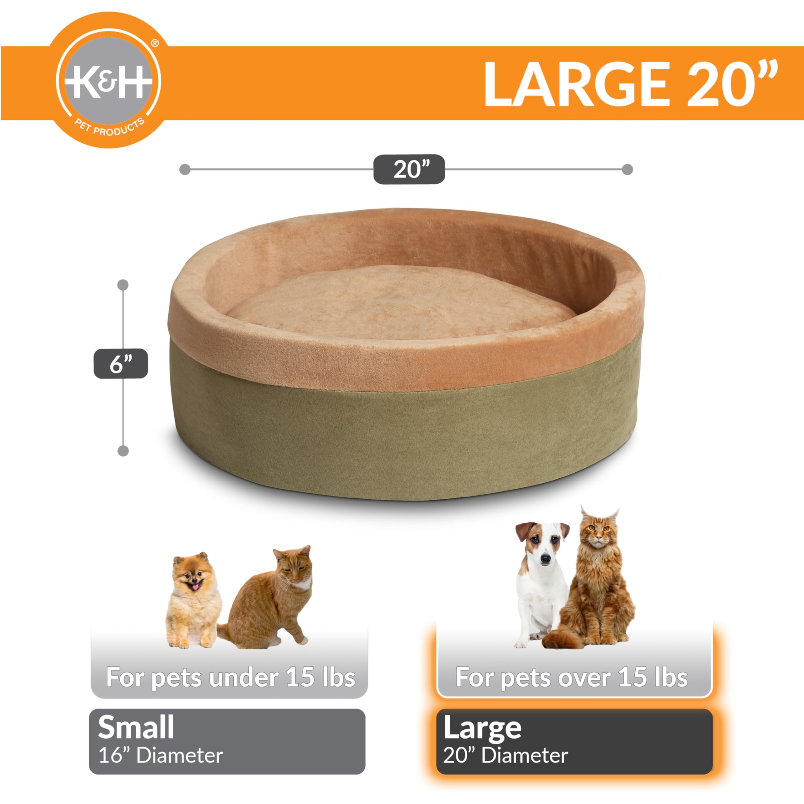 K&H Pet Products Thermo-Kitty Bed Heated Cat Beds For Large Indoor Cats & Dogs, Calming Warming Pillow Pet Bed, Machine Washable