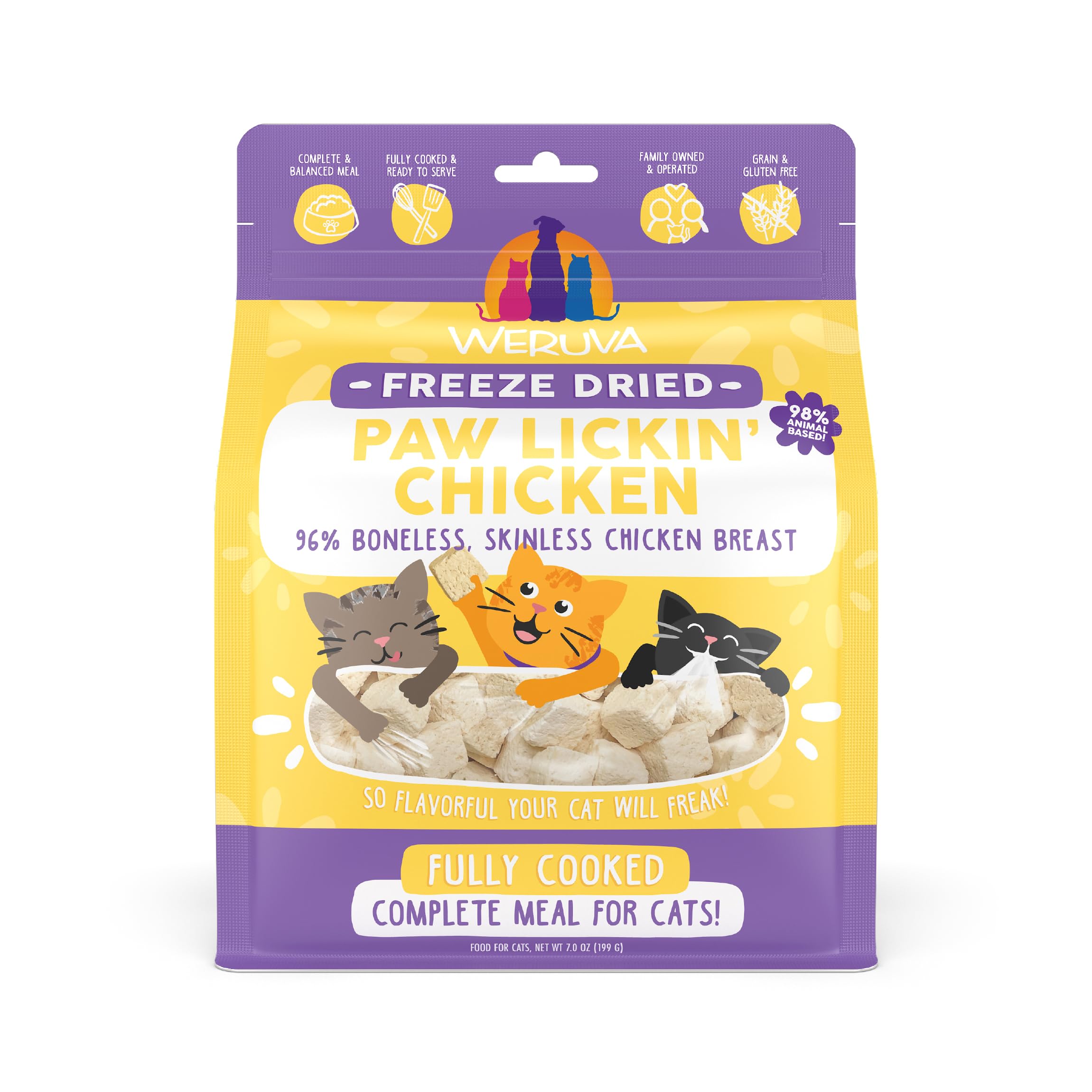 Weruva Cat Freeze Dried, Paw Lickin' Chicken with Chicken Breast, 7oz Bag