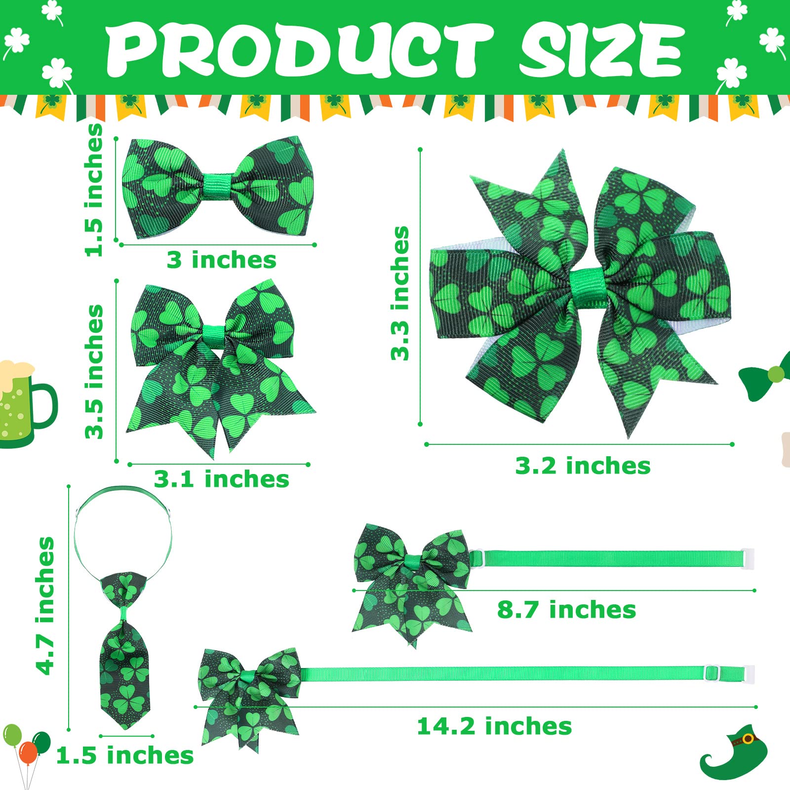 120 Pcs St. Patrick'S Day Dog Bow Tie Collar Set Includes 60 Green Irish Bow Ties For Dogs Dog Grooming Bowtie 30 Dog Neckties 3