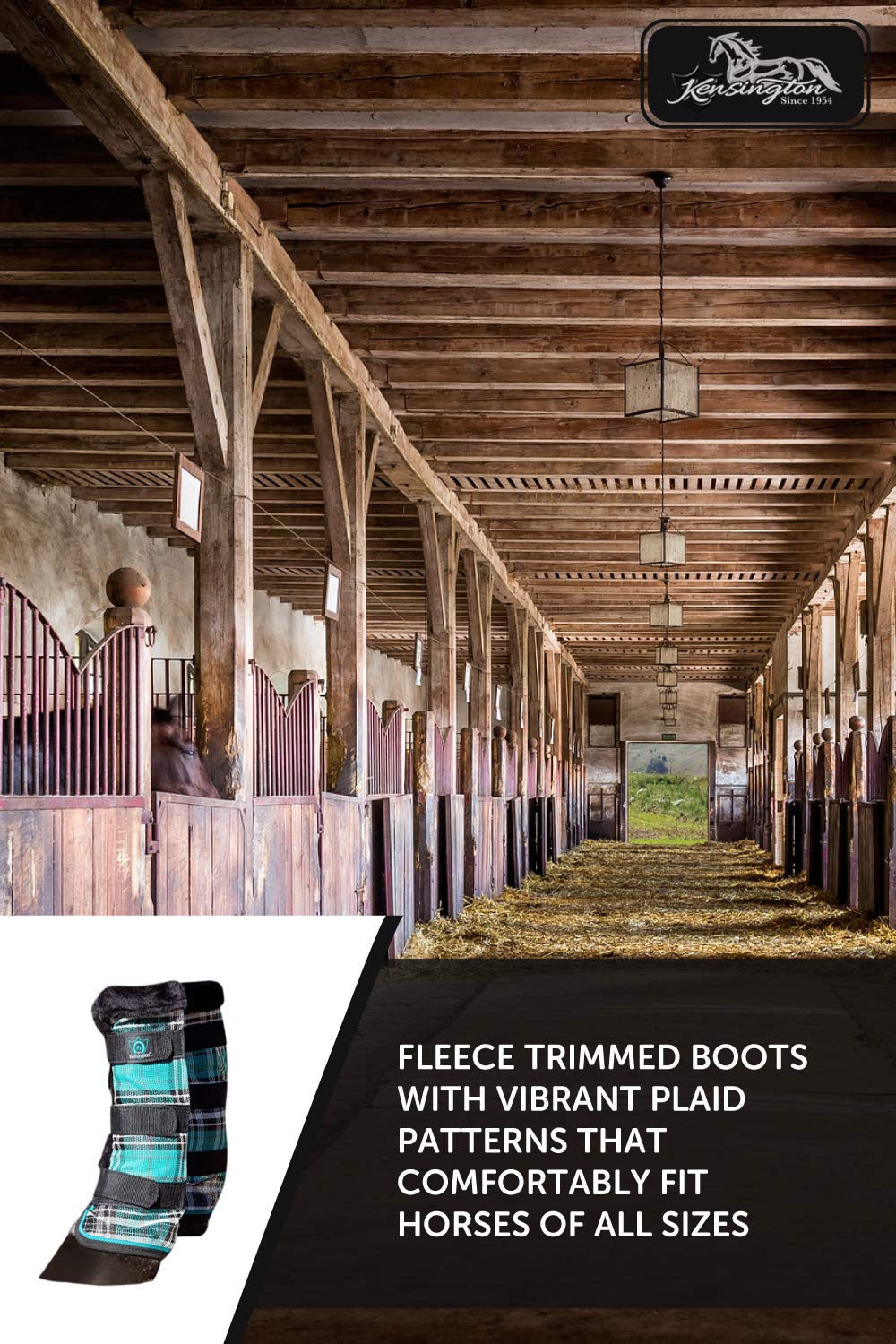 Kensington Horse Fly Boots - Fleece Trimmed - Stay-Up Technology - Protection From Insect Bites And Uv Rays - Sold In Pairs (2 B