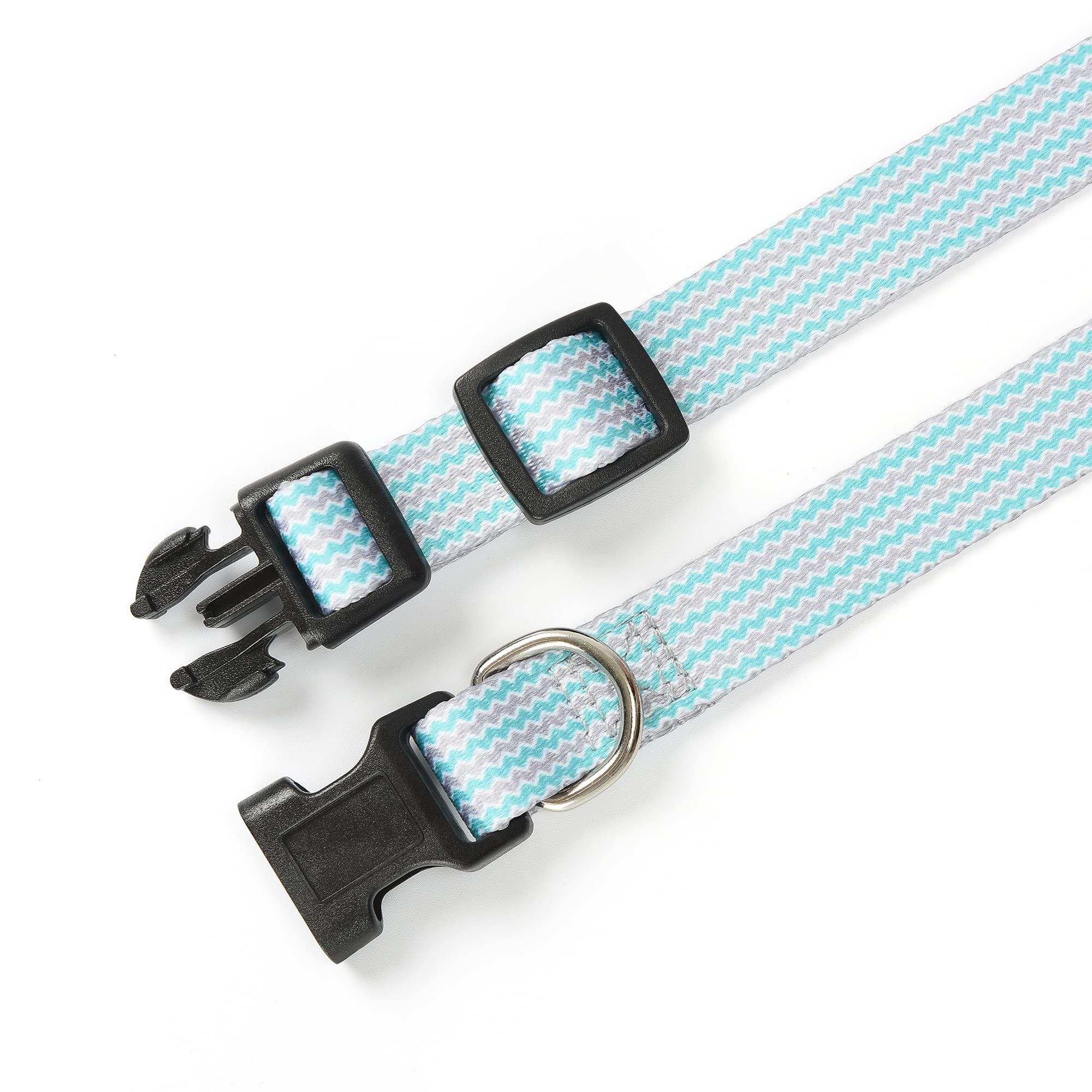 Mile High Life Dog Collar | Cute Puppy Collars | Lightweight Girl Dog Collar | Soft Boy Dog Collars | W Geometric Plaid Wave Line Pattern (Green Wave, Small)