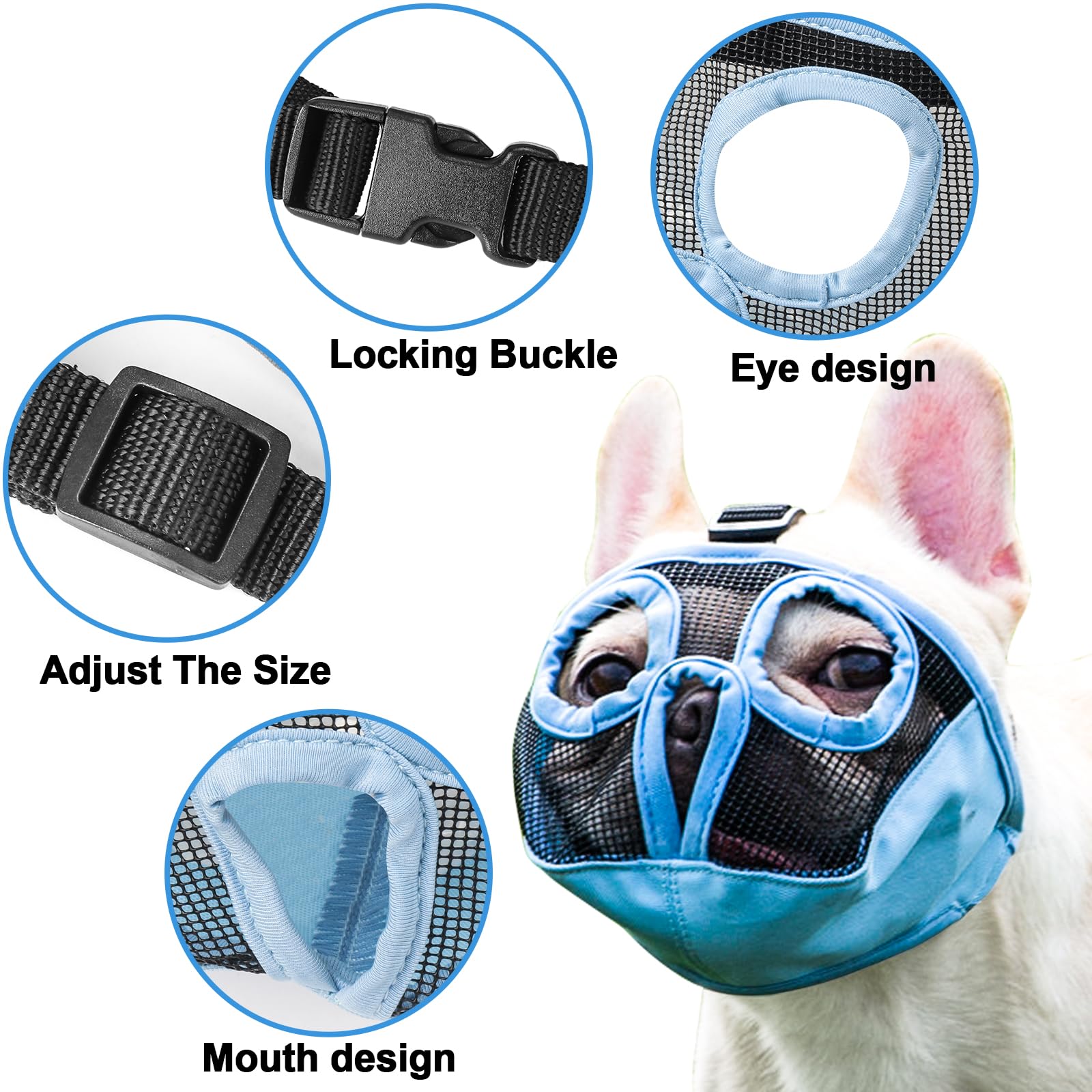 Jyhy Short Snout Dog Muzzles- Adjustable Breathable Mesh Bulldog Muzzle For Biting Chewing Licking Training Grooming Dog Mask (B