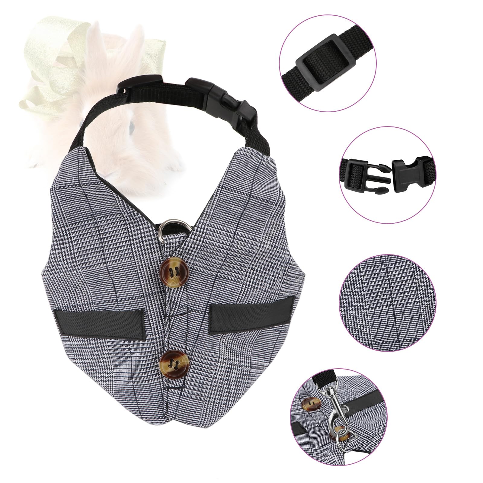 Rabbit Vest Harness and Leash Set Adjustable Formal Suit Style for Bunny Kitten Small Animal Walking (S)