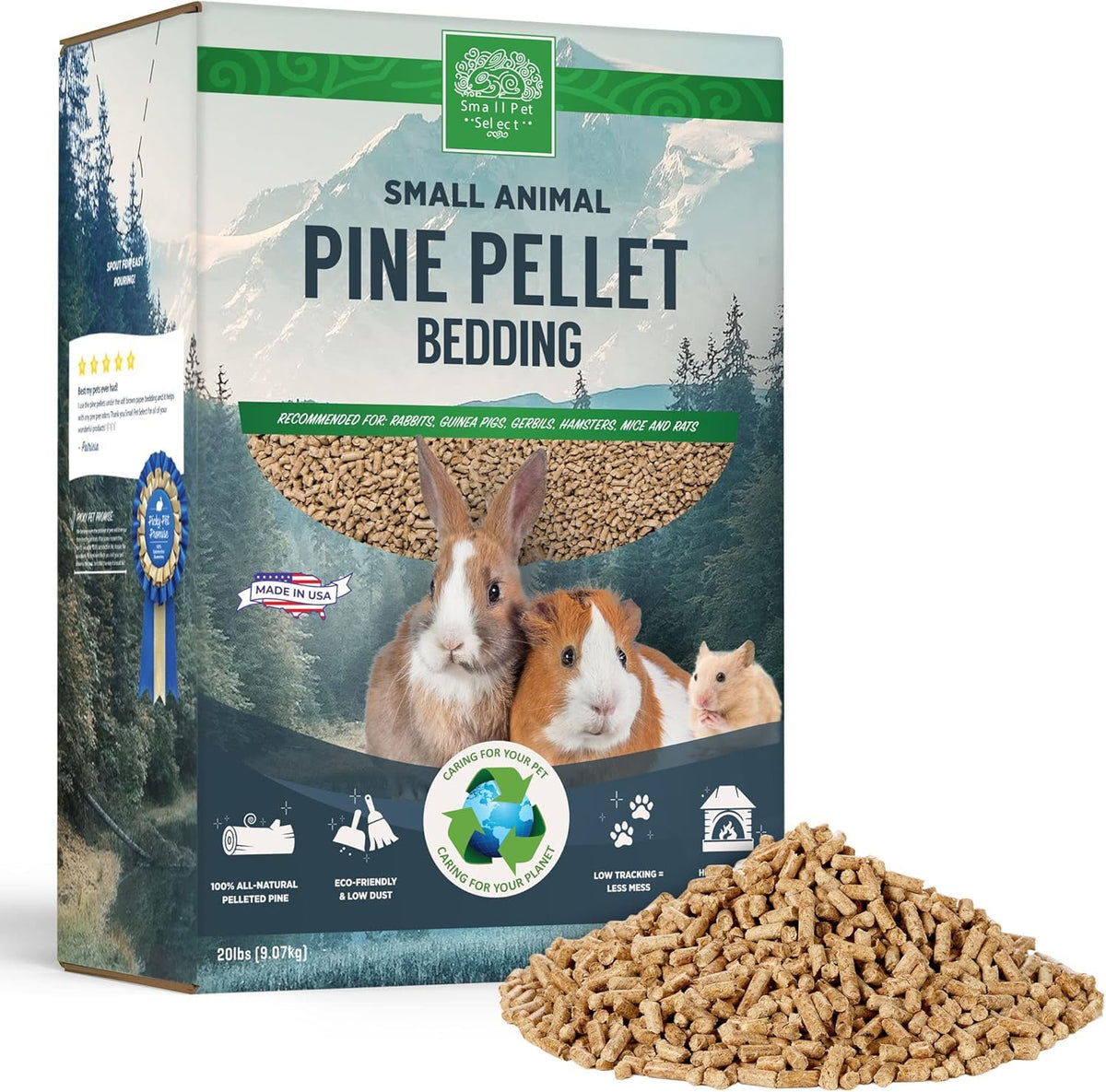 Small Pet Select Pine Pellet Bedding 20lb, Litter Pellets for Rabbit, Guinea Pig, Hamster, Bunny and Other Small Animals, Made i