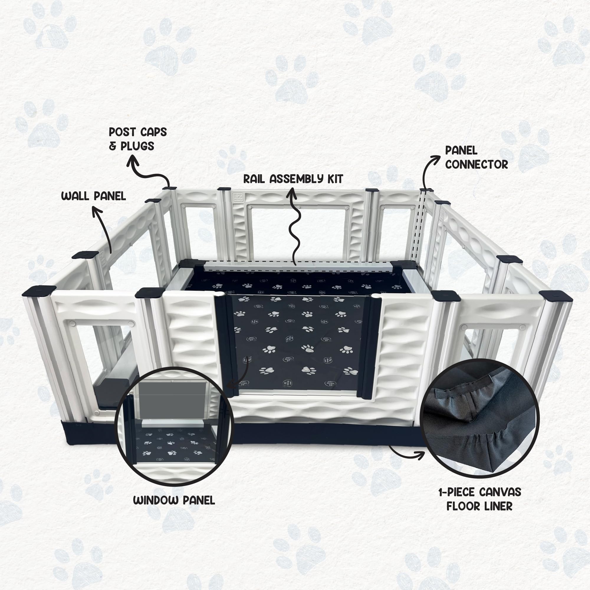 Ezwhelp Ezclassic 48''X48''X18'' Whelping Box With Rails And Windowed Walls, Padded Dog Whelping Box, Gray Pad
