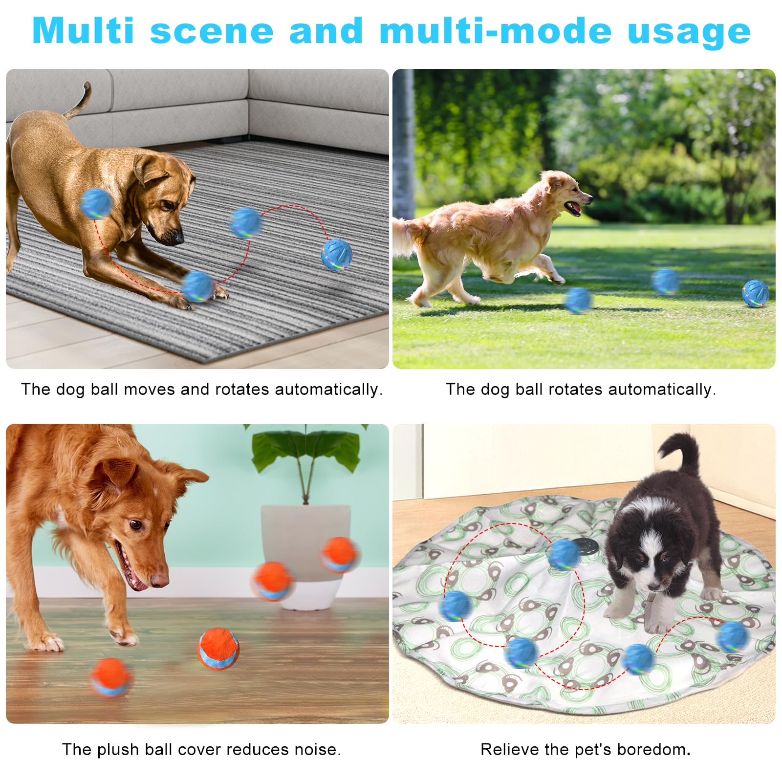 Bolpetizo Interactive Dog Ball - Durable Rubber Toy with LED Light, USB Rechargeable, 3.2" Diameter, Blue for Medium/Large Dogs