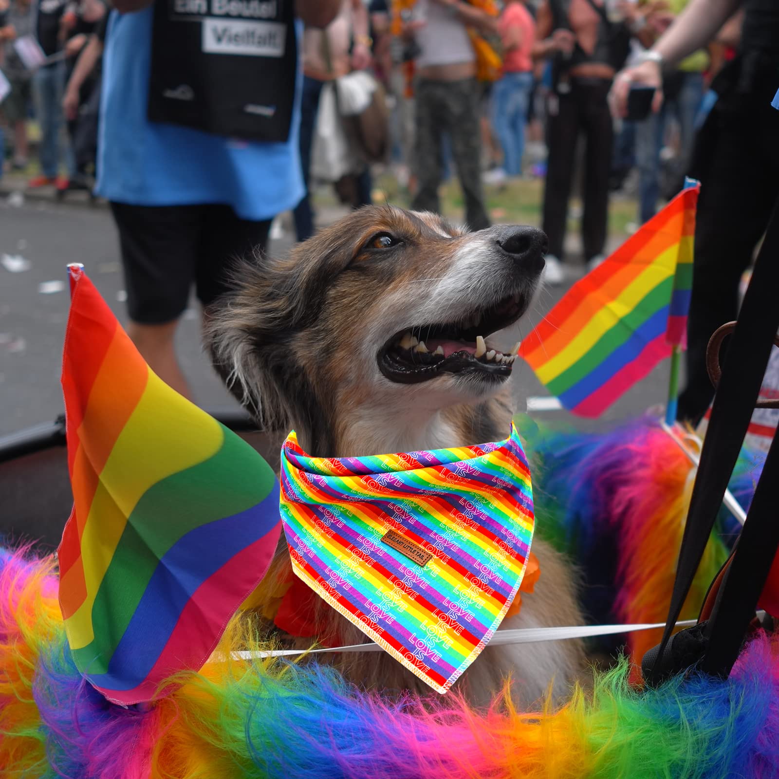 Elegant Little Tail Rainbow Dog Bandana, 1Pc Washable Dog Scarf Lgbt Female Or Male Square Dog Bib Kerchief Scarf Adjustable Pet
