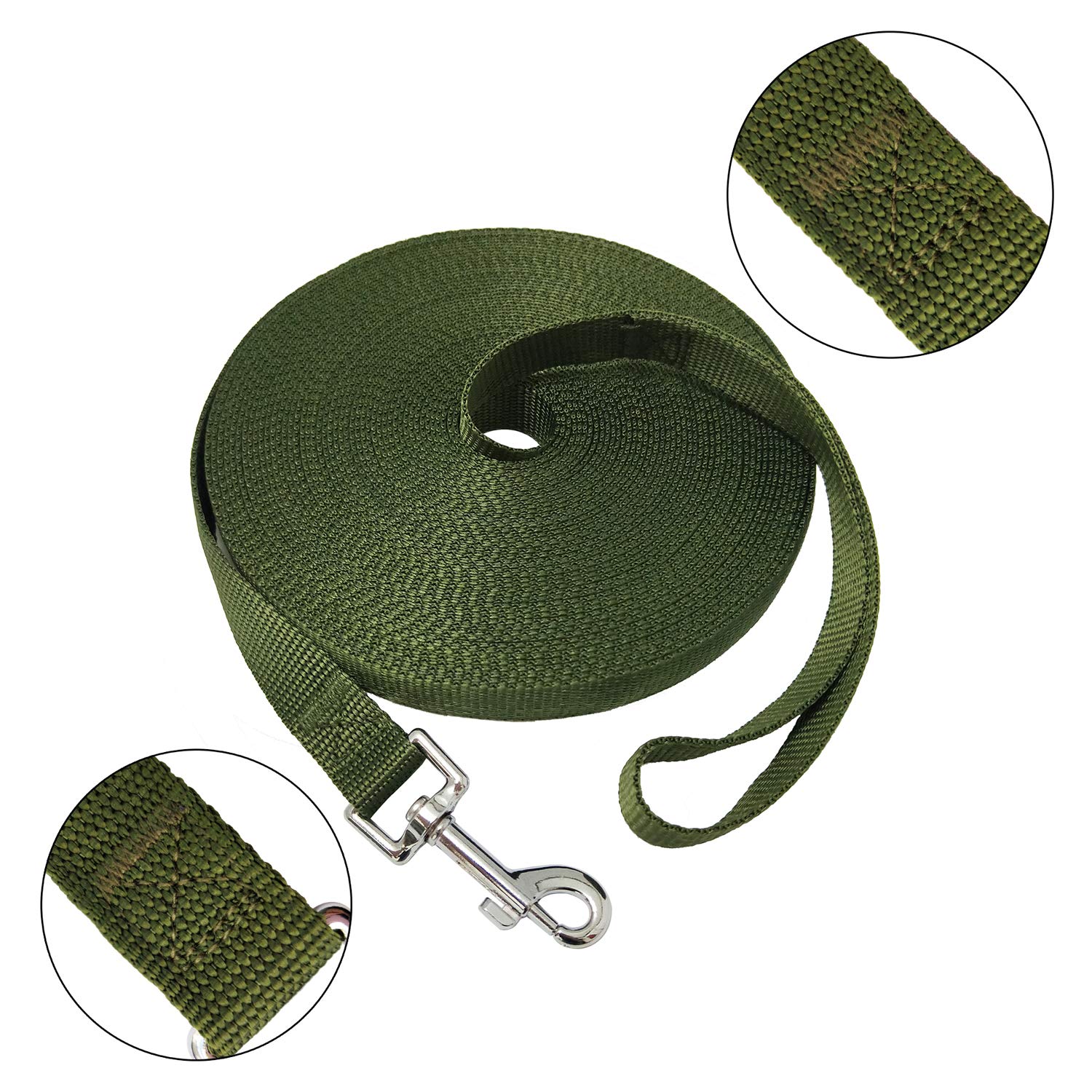 Nylon Training Dog Leash For Small Medium Large Dogs, 15Ft 20Ft 30Ft 50Ft Long Leash Dog/Puppy Lead For Obedience Recall Training, Camping (50Ft, Green)