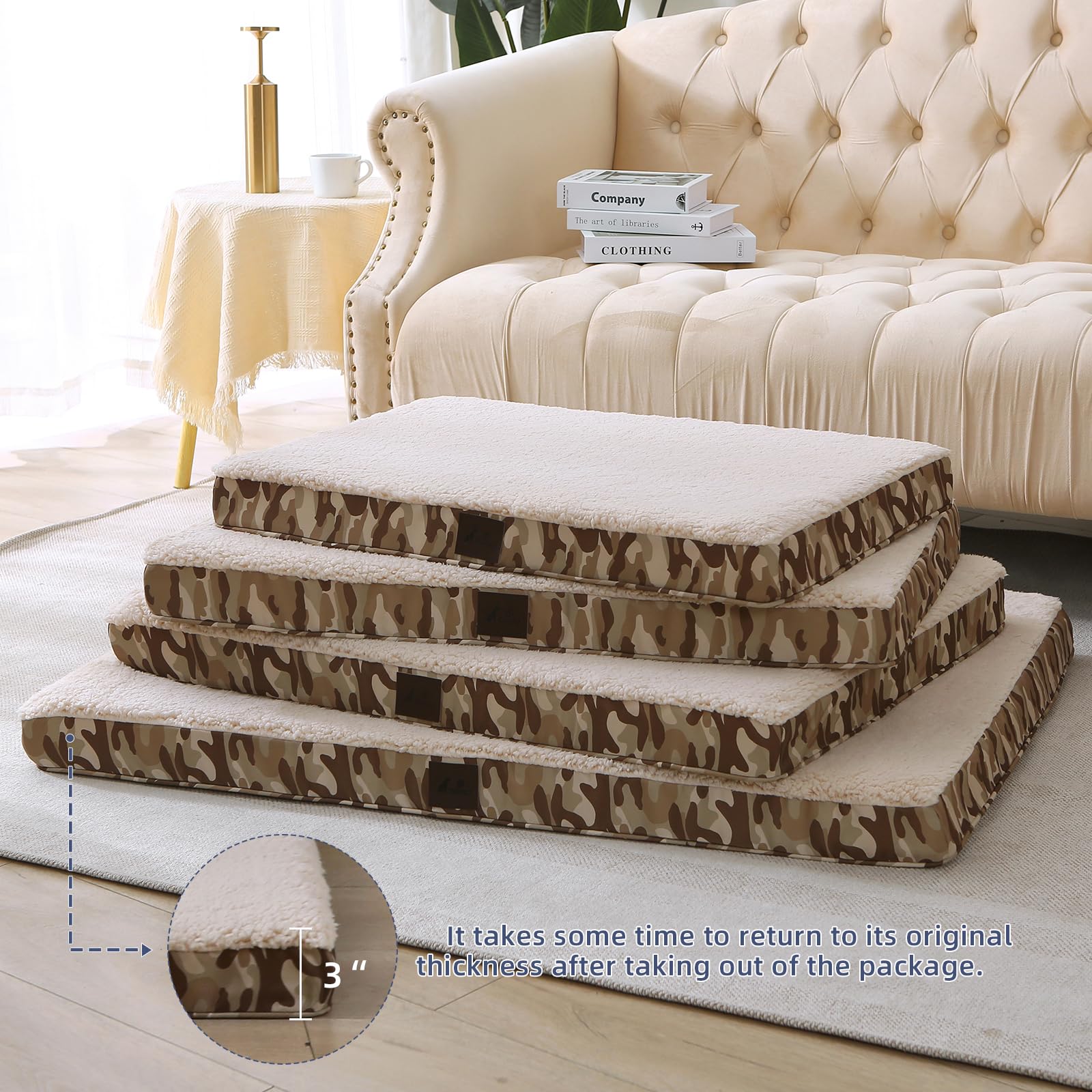DaysU Dog Bed for Small Dogs, Orthopedic Dog Beds with Removable Washable Cover, Small Egg Crate Foam Pet Bed Mat, Khaki Camo, S