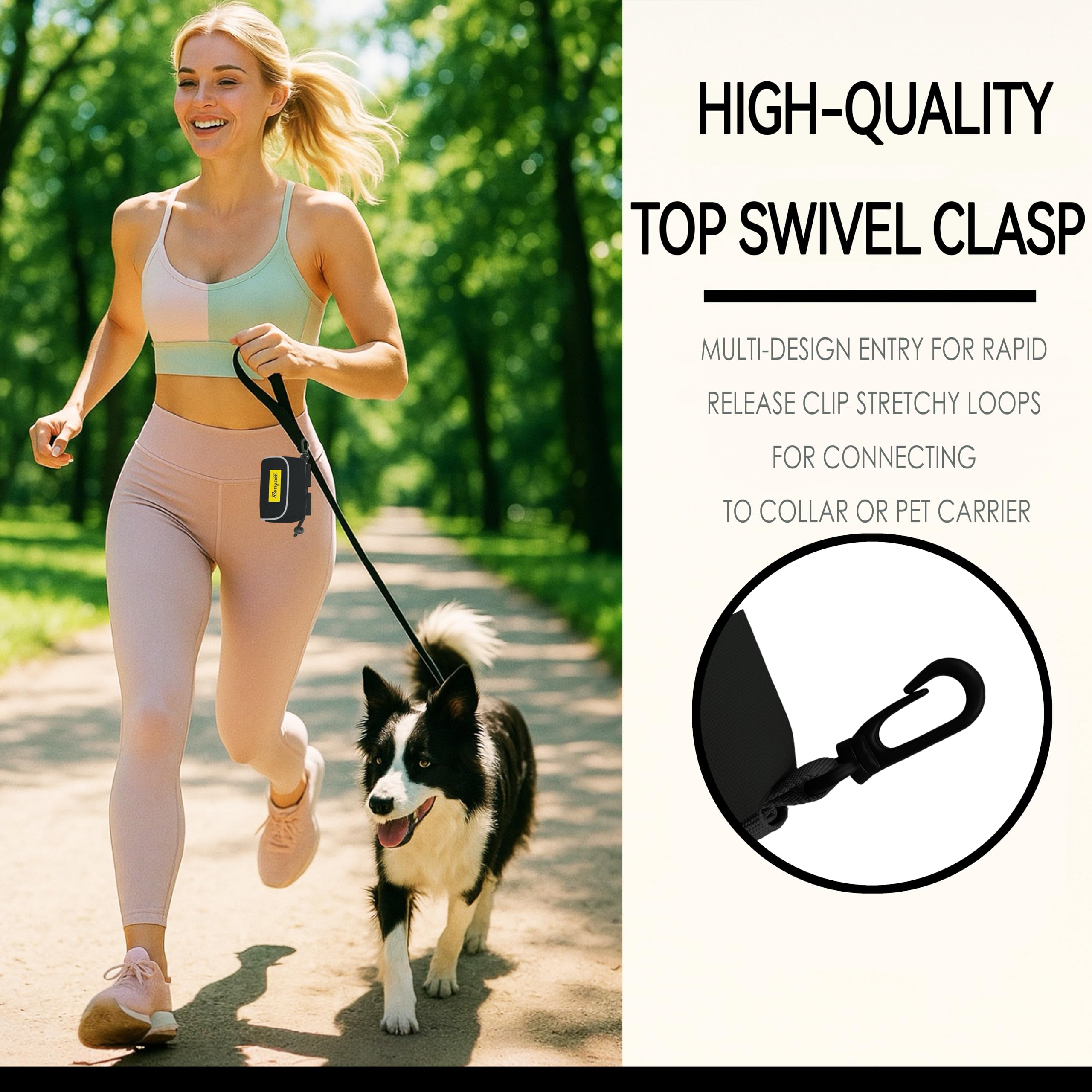 Dog Poop Bag Holder for Leash, 2 Waterproof Zipper Pouches, Dog Treat Pouch for Pet Walking Accessories, with Dispenser, Trainin